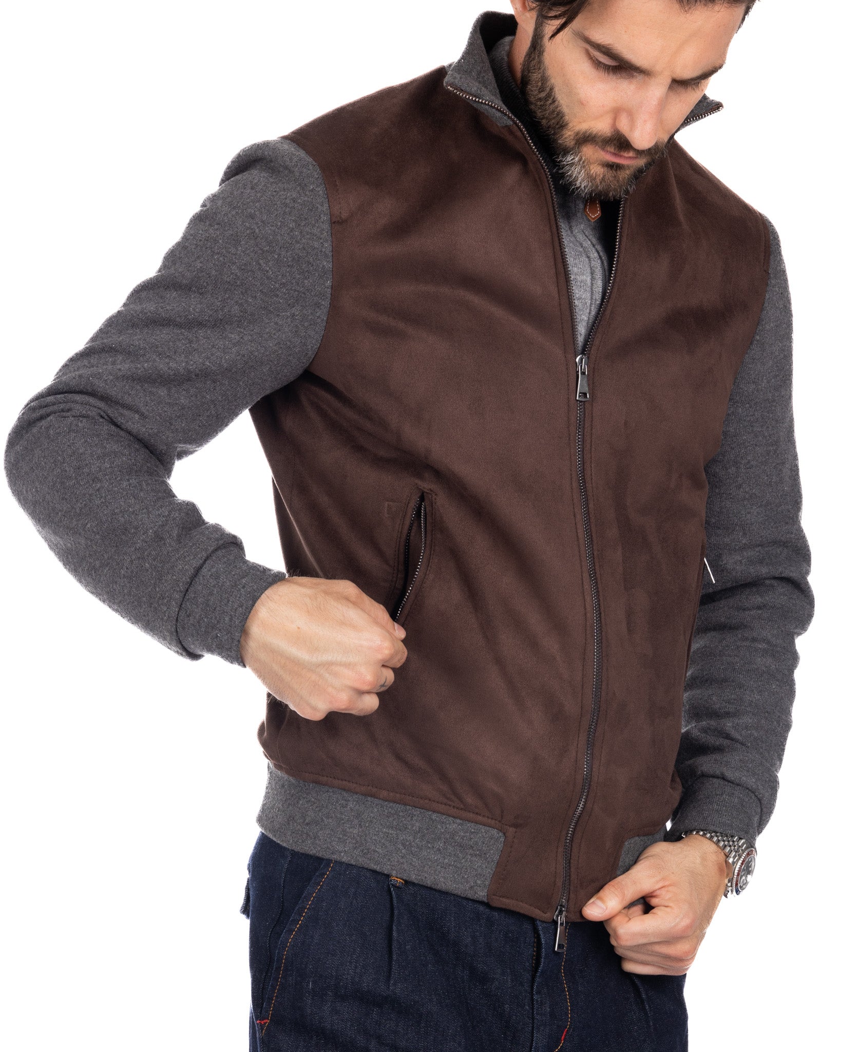 Travis - dark brown eco-suede jacket with zip