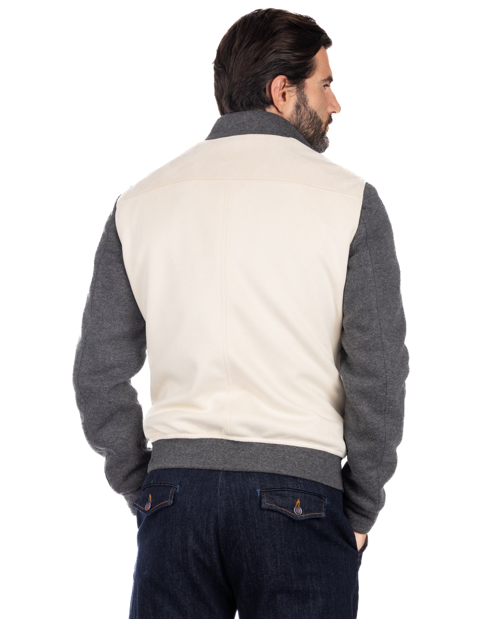 Travis - cream eco-suede jacket with zip