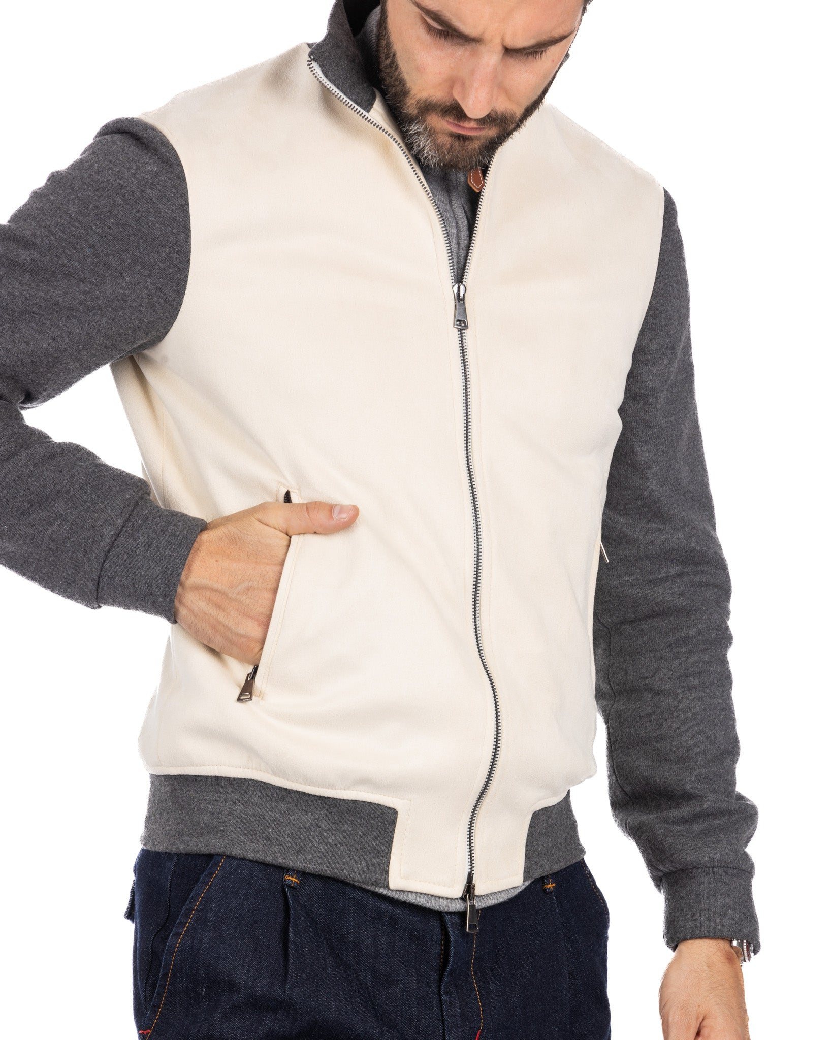 Travis - cream eco-suede jacket with zip
