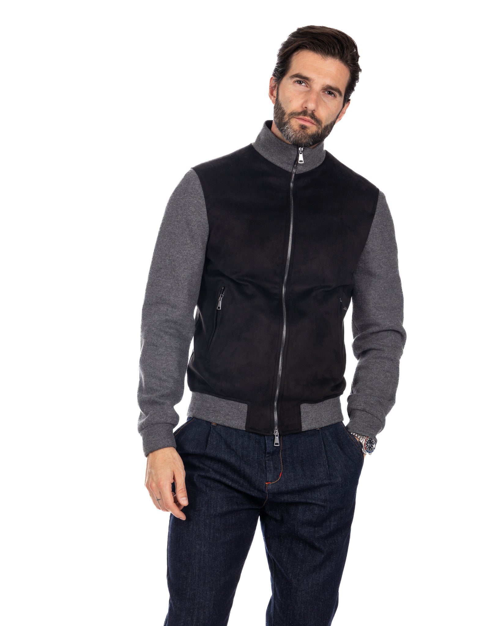 Travis - black eco-suede jacket with zip