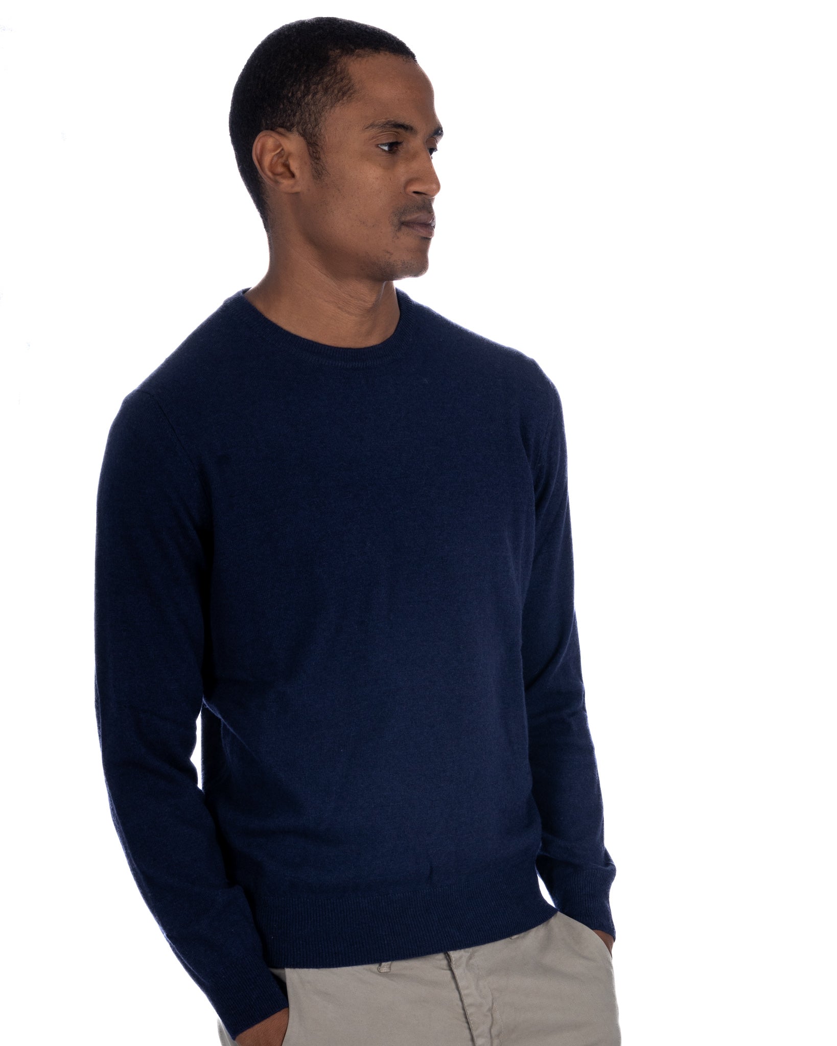 Dustin - maglione girocollo in misto cachemire blu