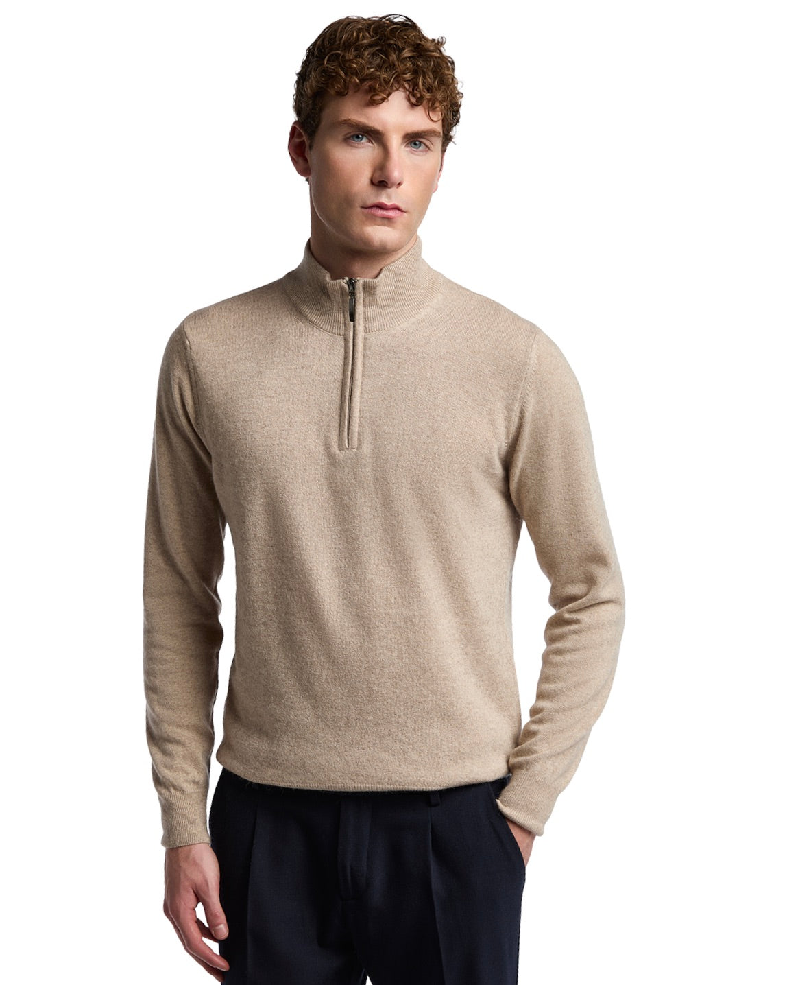 Lupetto con zip Rory in misto cachemire sabbia
