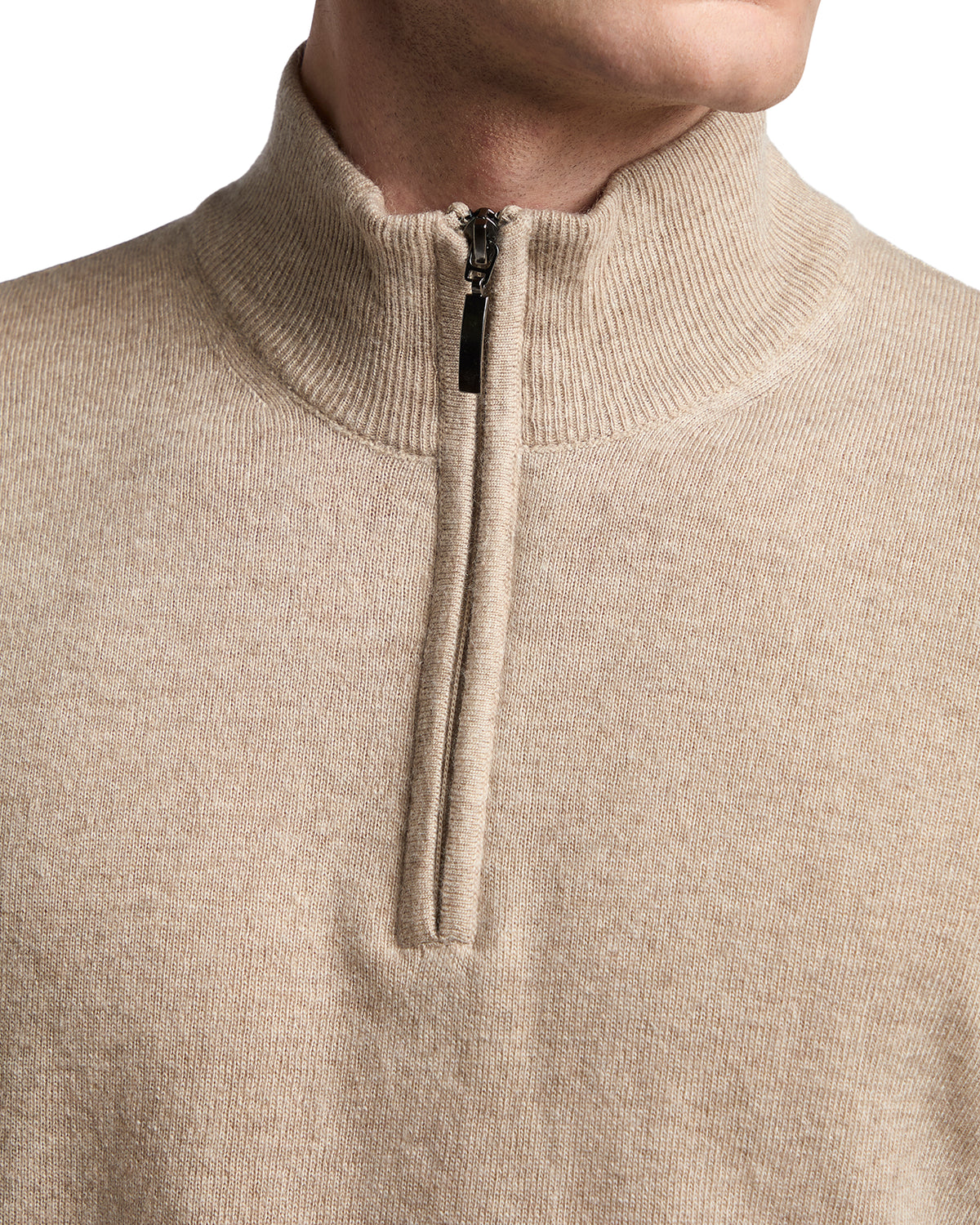 Rory zip-up turtleneck sweater in sand cashmere blend