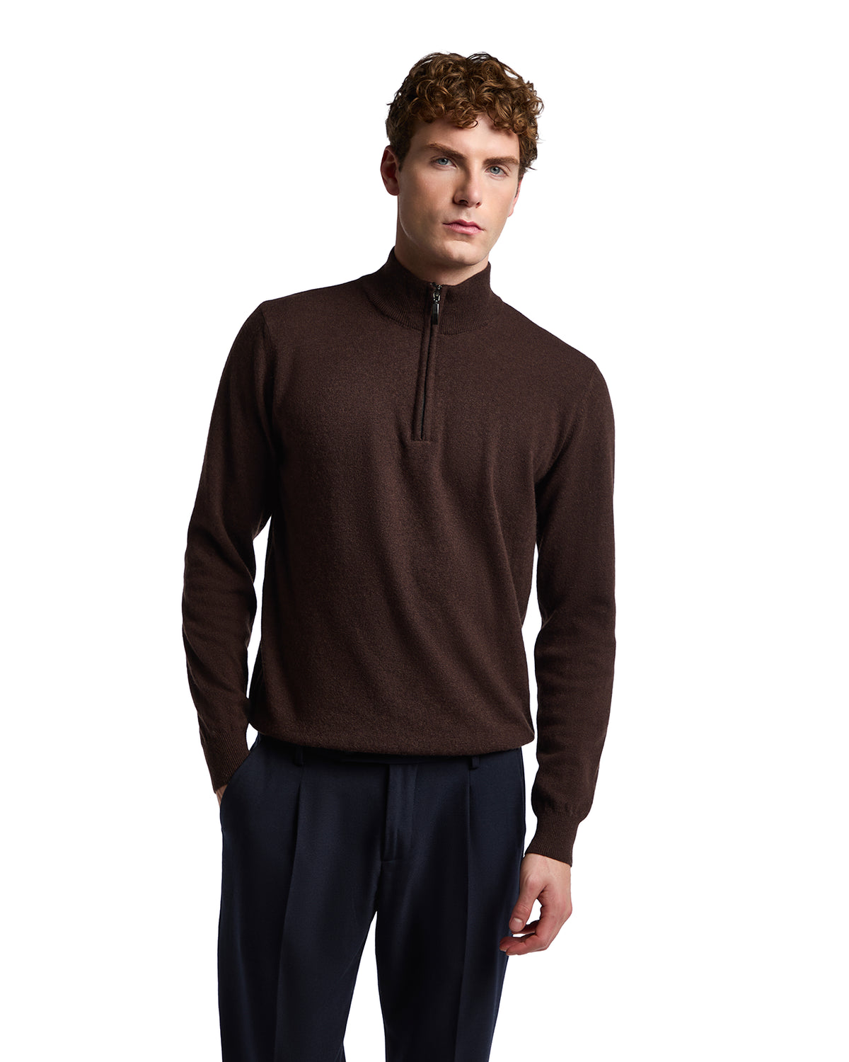 Rory zip-up turtleneck sweater in dark cashmere blend