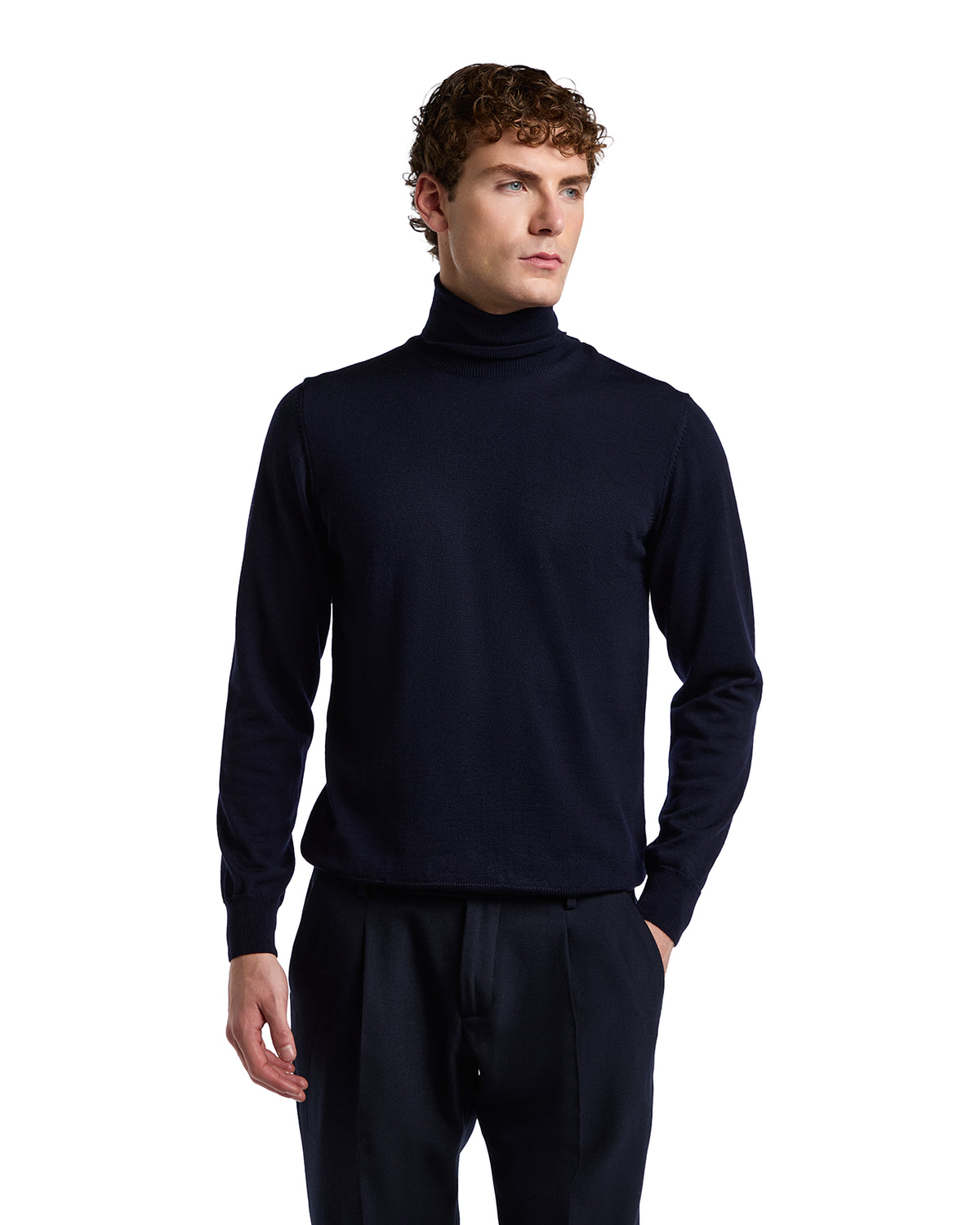 Jersey de cuello alto de lana merina Tollegno azul Vietri