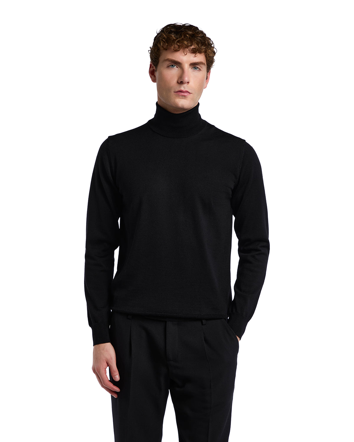 Jersey de cuello alto de lana Tollegno negro de Vietri