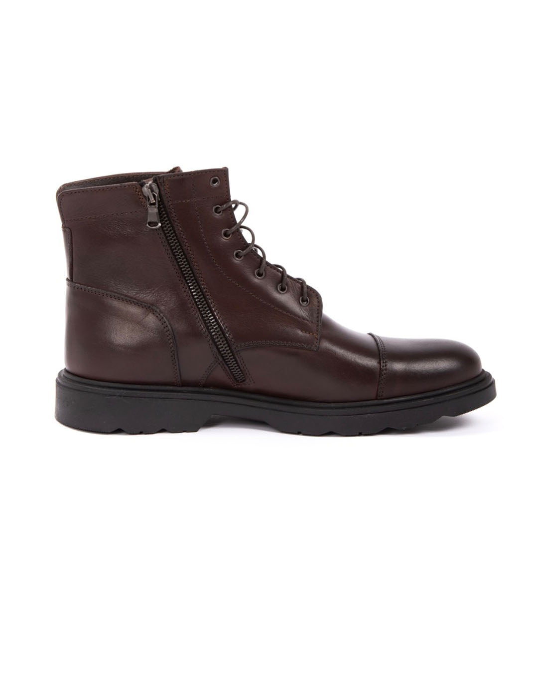 Z02 - dark brown leather combat boots with zip