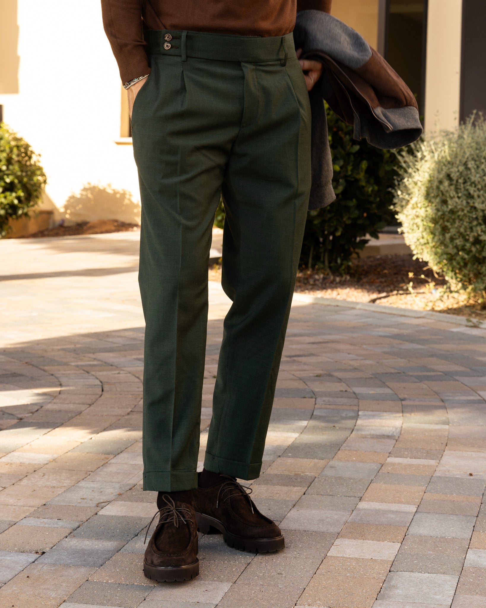 Italian - high-waisted military trousers in wool blend