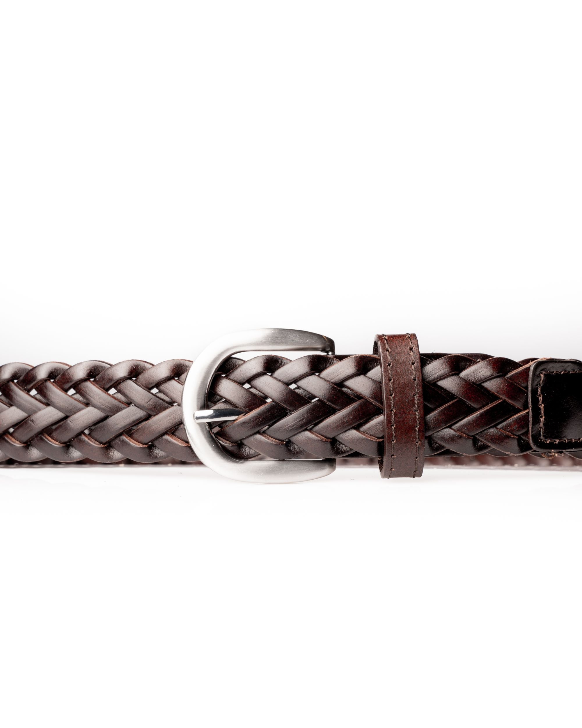 DARK BROWN WOVEN LEATHER BELT