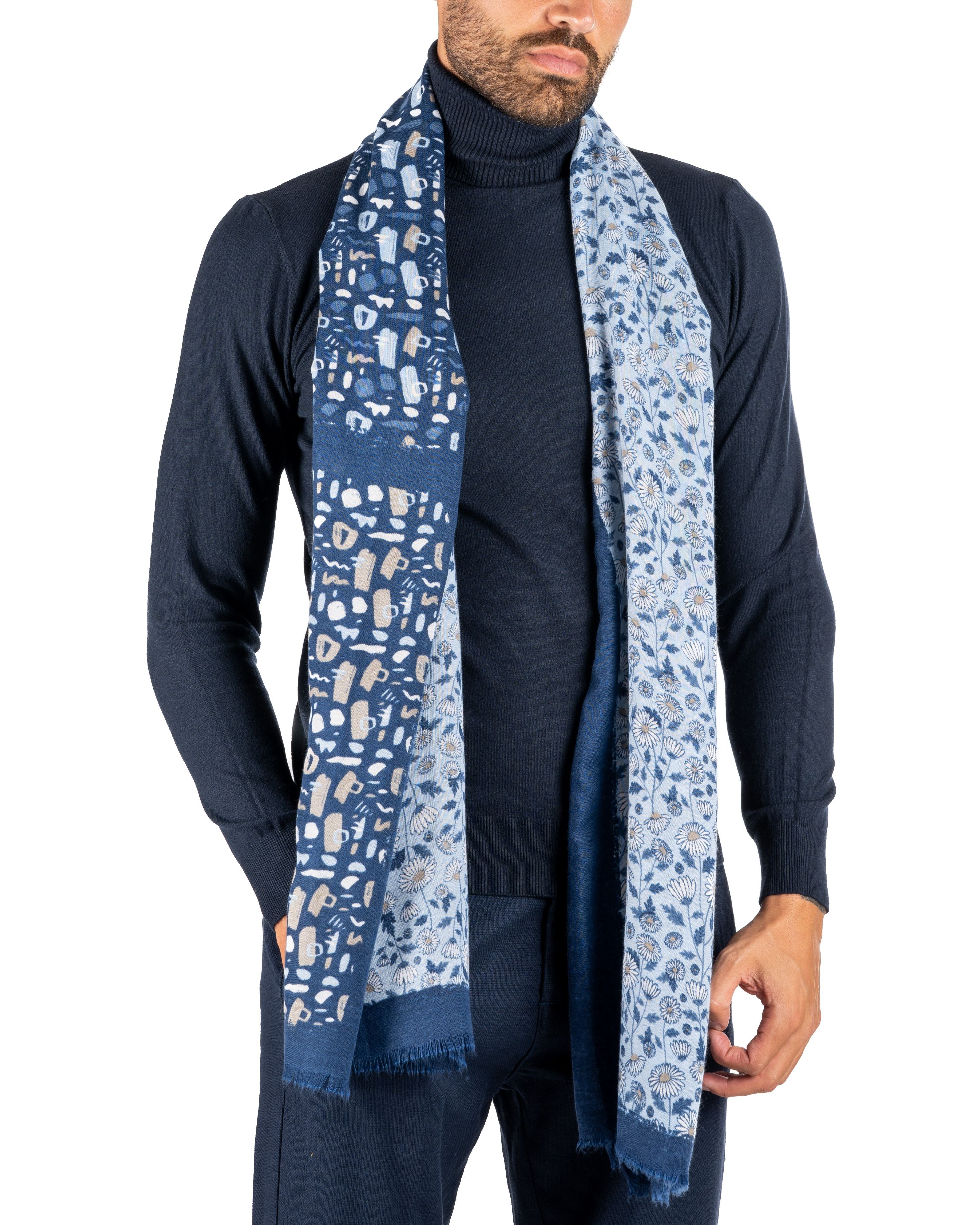 BLUE AND LIGHT BLUE FLORAL PATTERN SCARF 