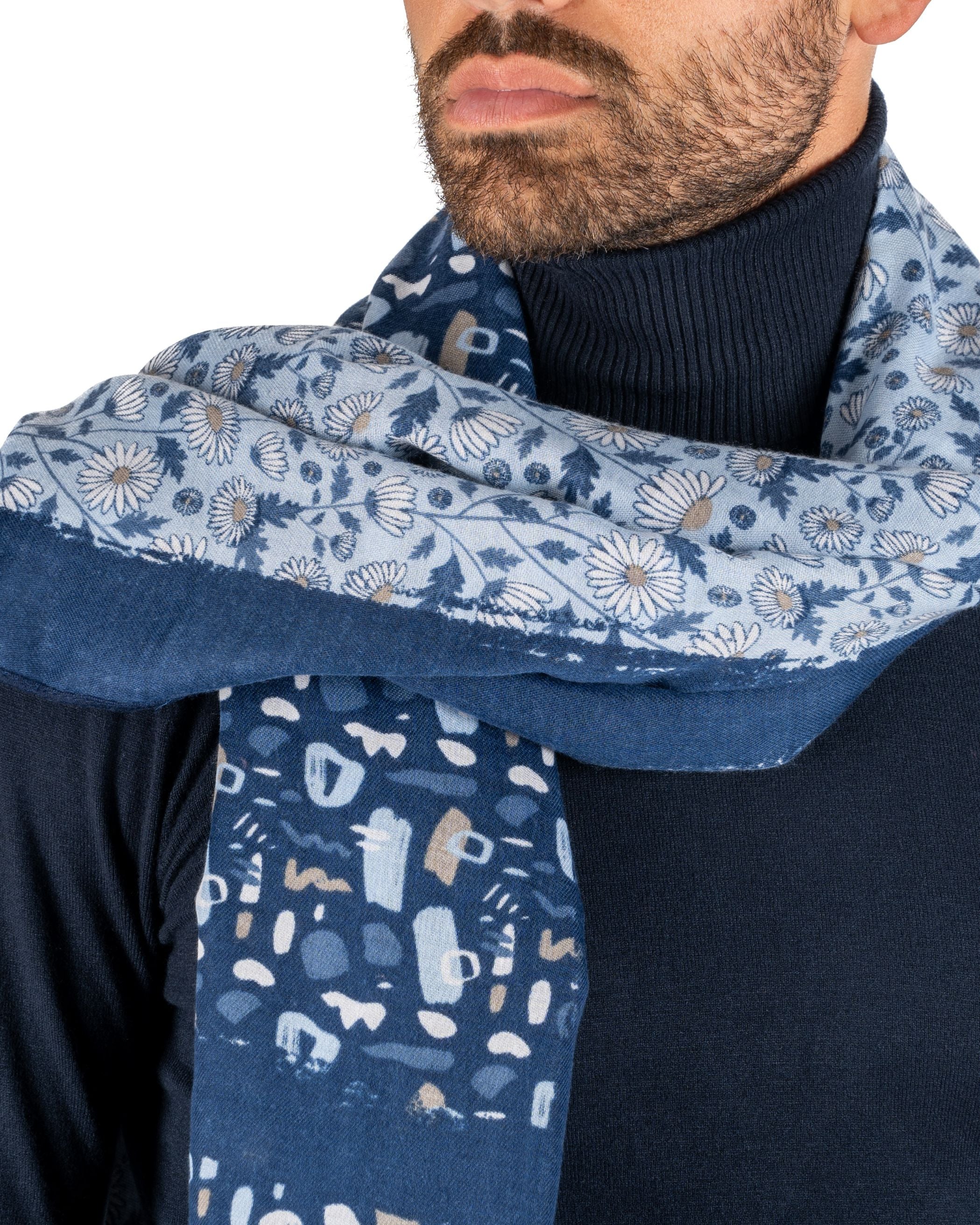 BLUE AND LIGHT BLUE FLORAL PATTERN SCARF 