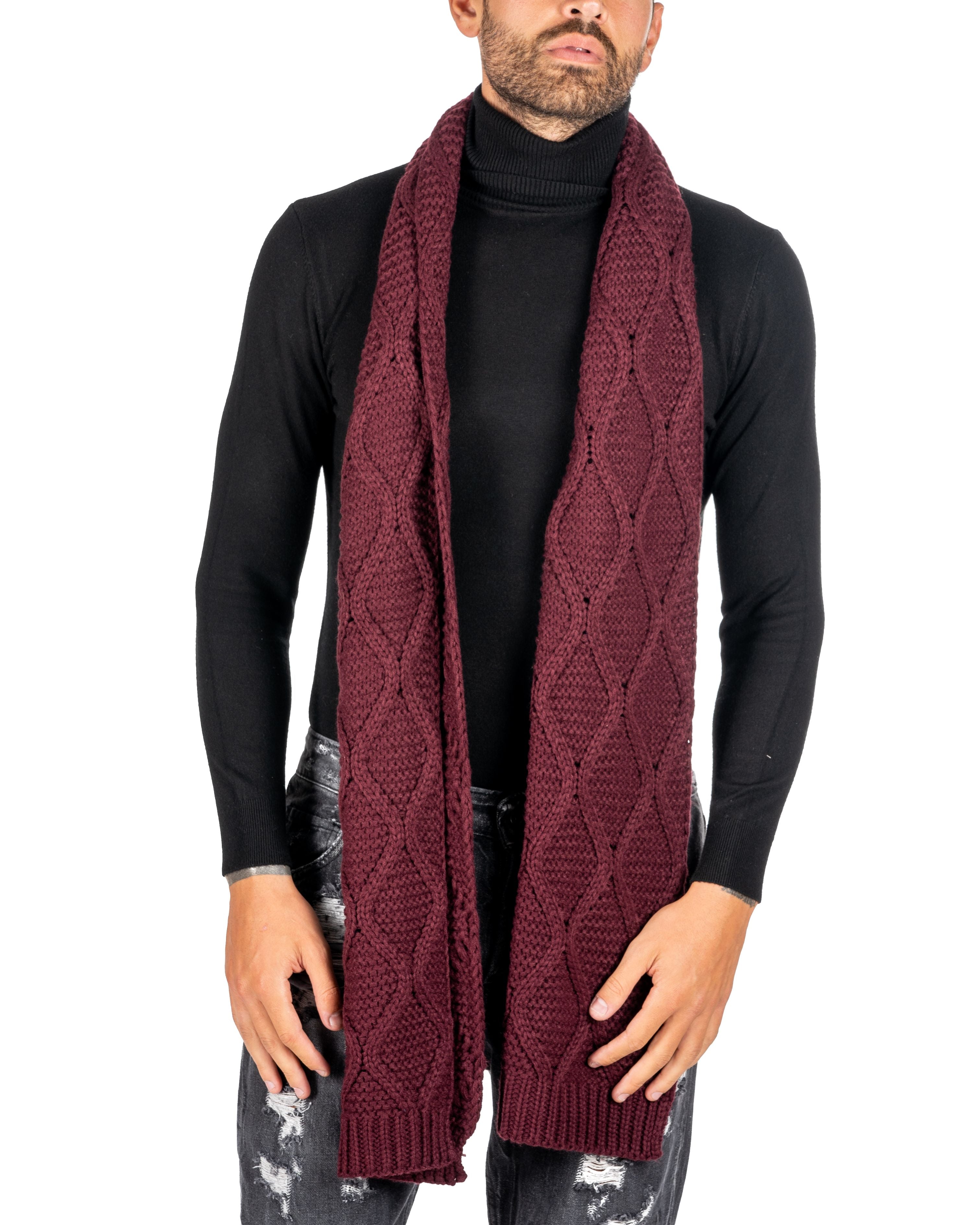 HEAVY SCARF BORDEAUX WITH BRAIDS PATTERN