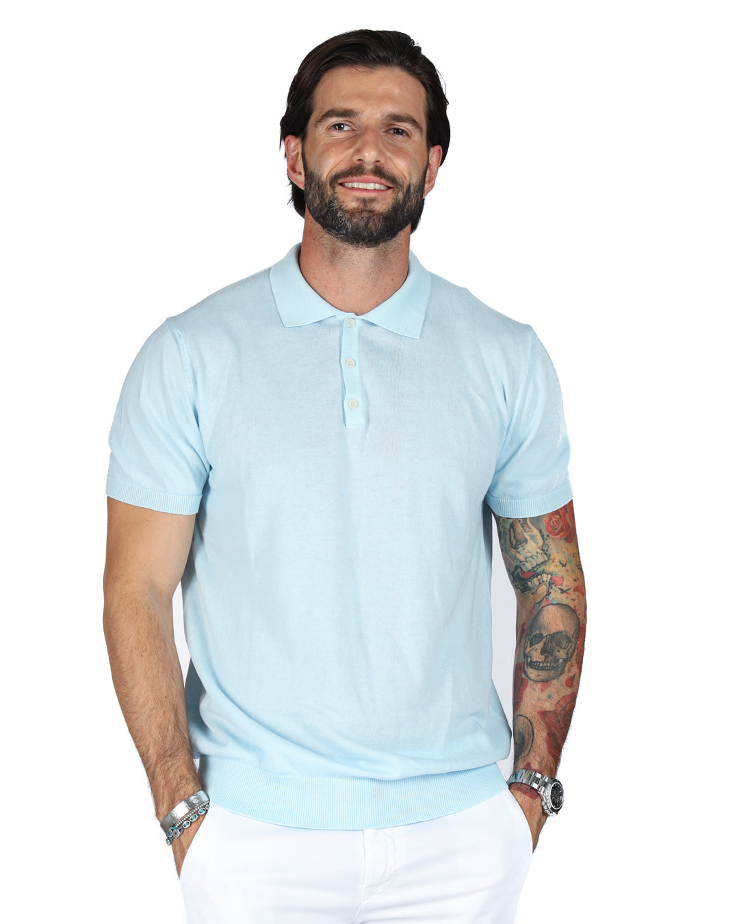 ROGER - BLUE KNITTED POLO SHIRT