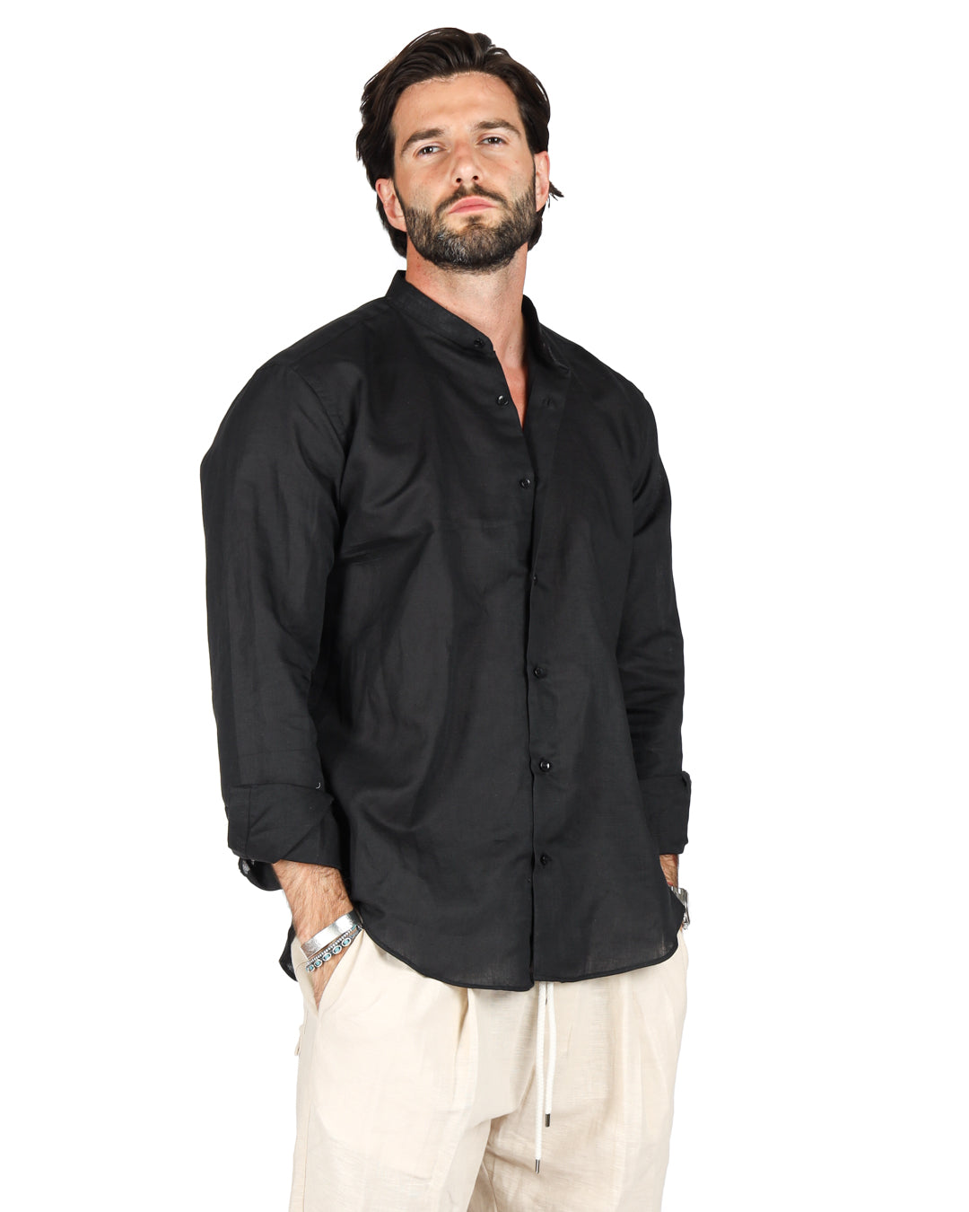 Positano - Black Korean linen shirt