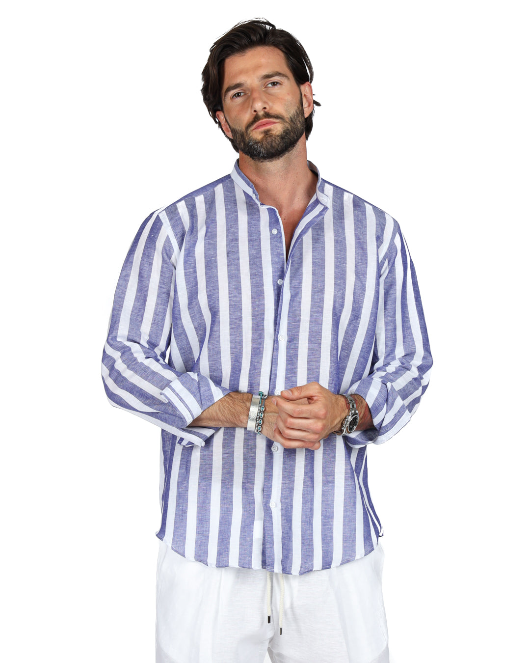 Amalfi - Korean shirt with maxi blue stripes