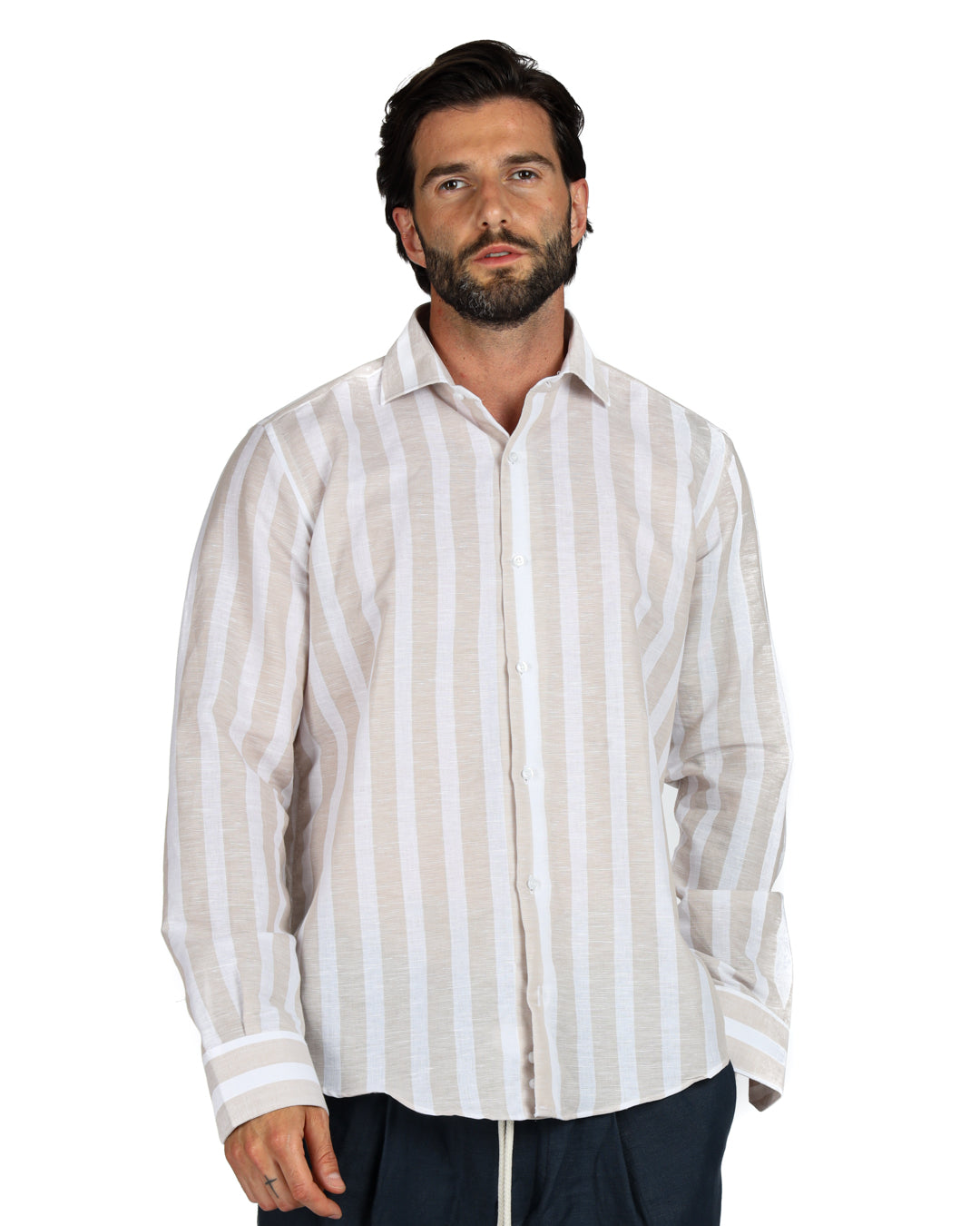 Amalfi - La chemise maxi rayures beige classique
