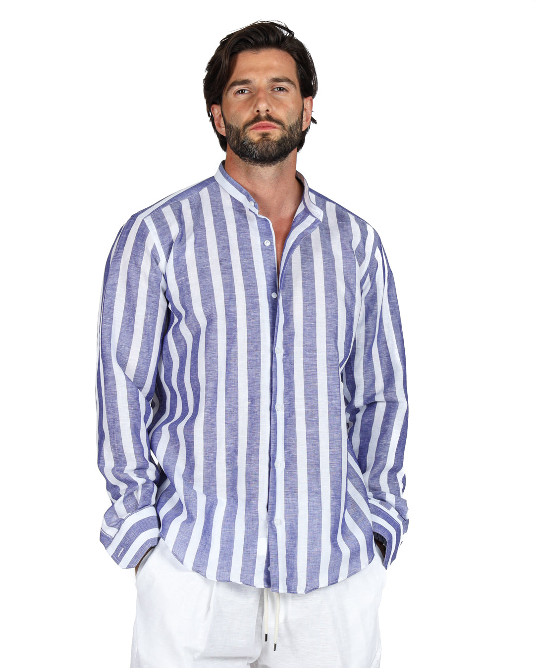 Amalfi - Korean shirt with maxi blue stripes
