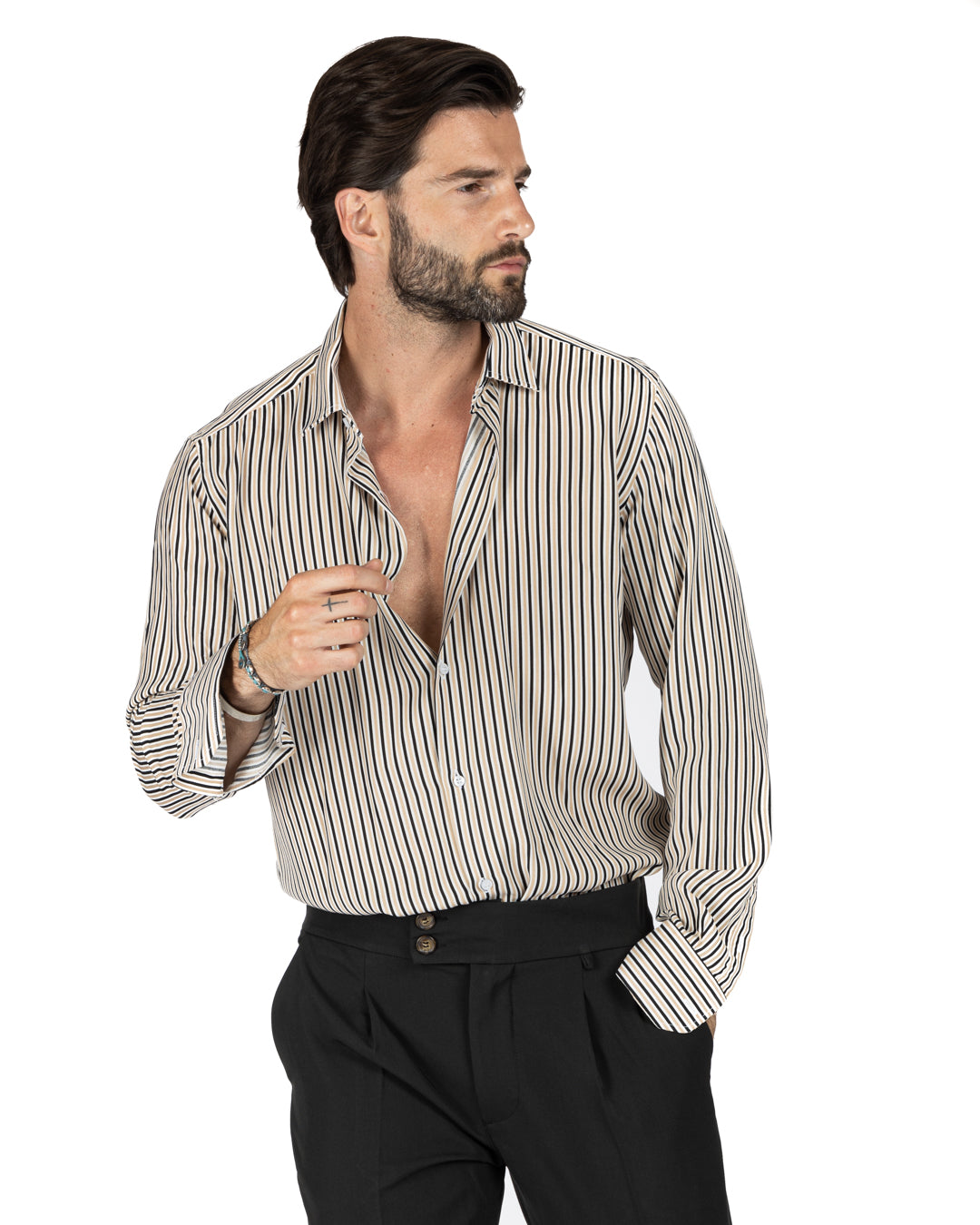 Barbuda - Classic beige striped patterned shirt