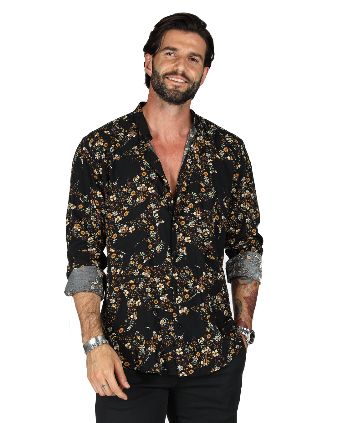 Curacao - Brown floral patterned Korean shirt