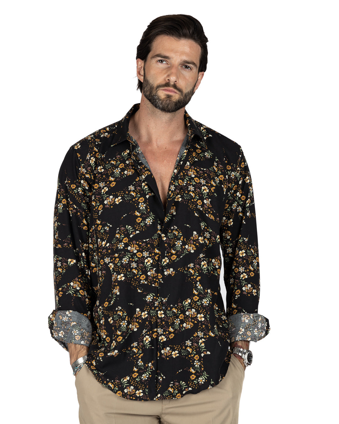 Curacao - Classic brown floral patterned shirt