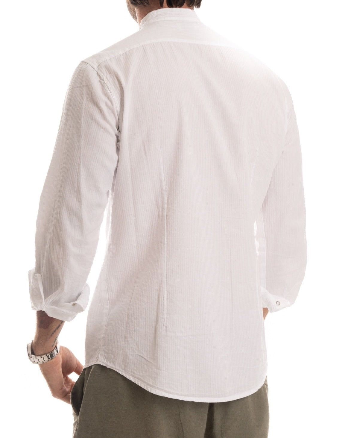 Elba - Camicia coreana bianca con bottoni gioiello