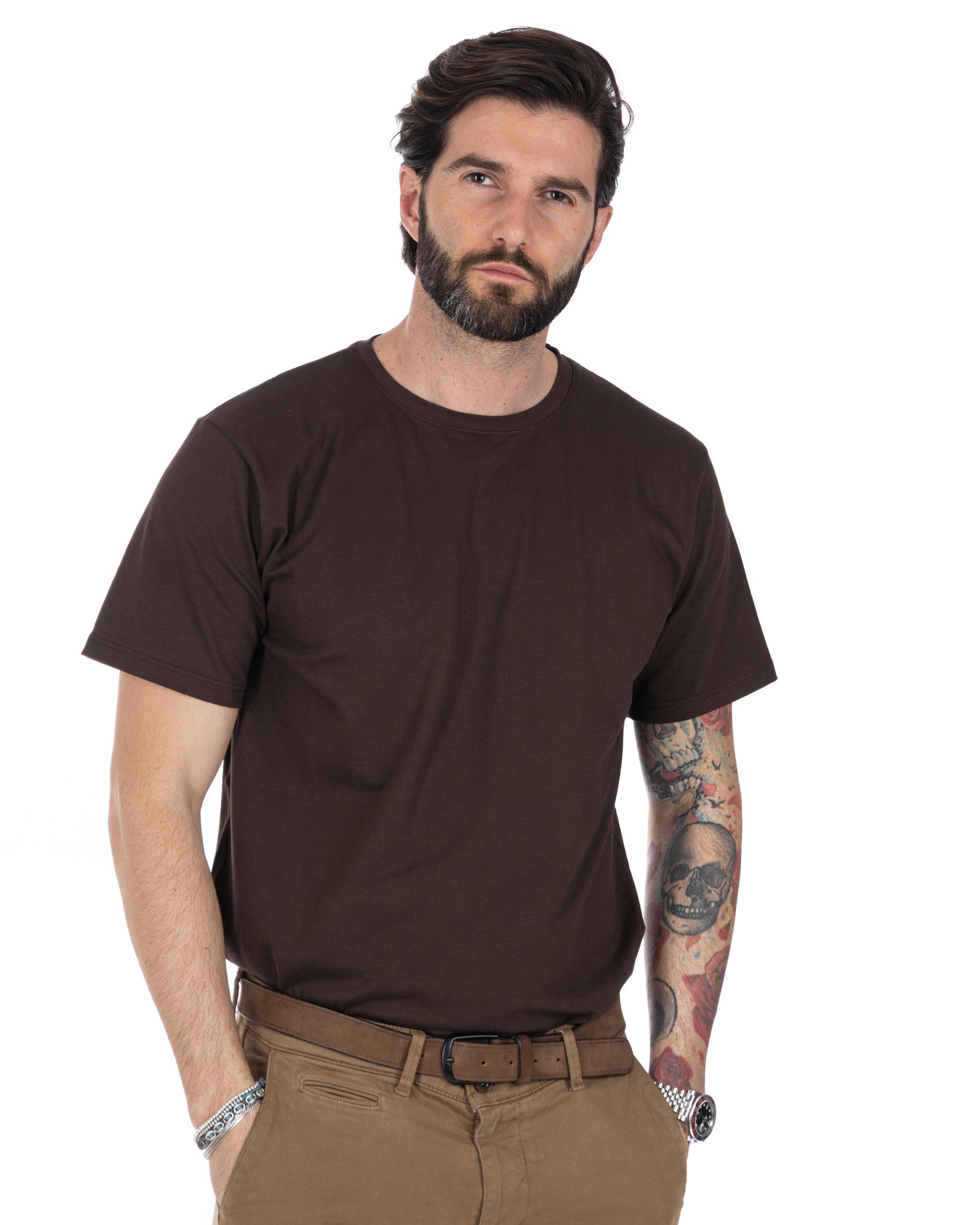 Harry - t-shirt en coton stretch marron foncé