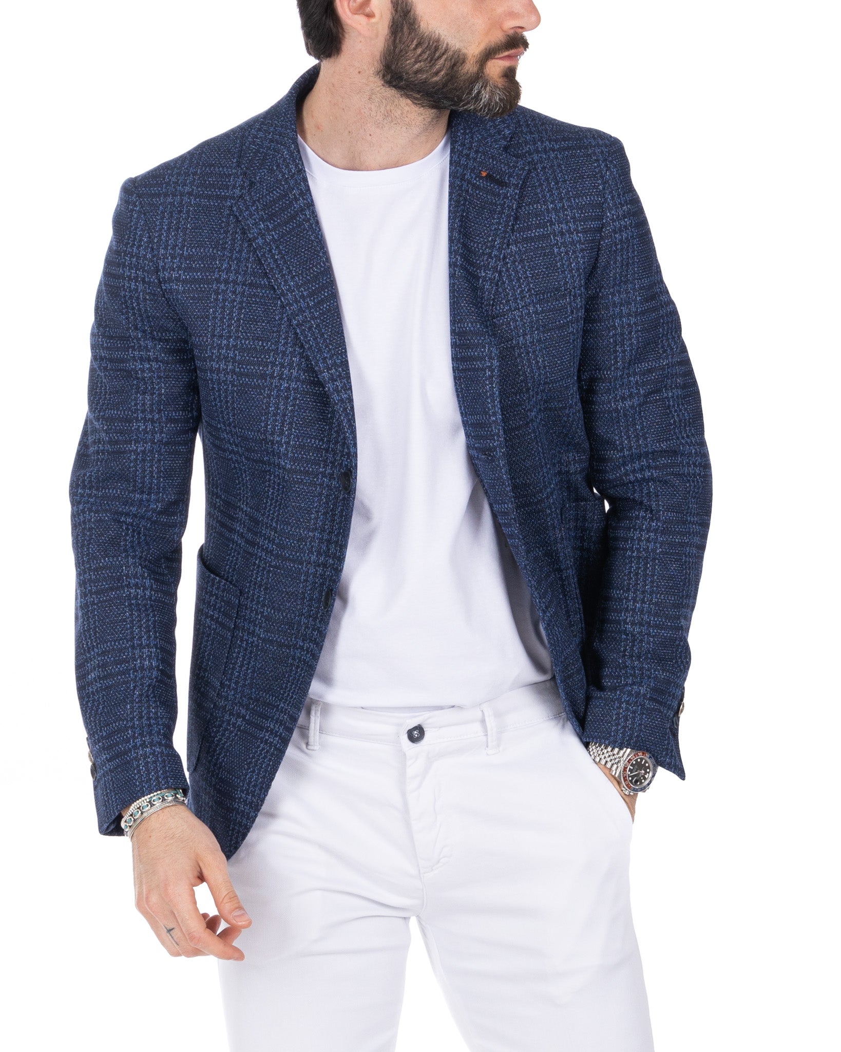 Alliste - blue square single-breasted jacket