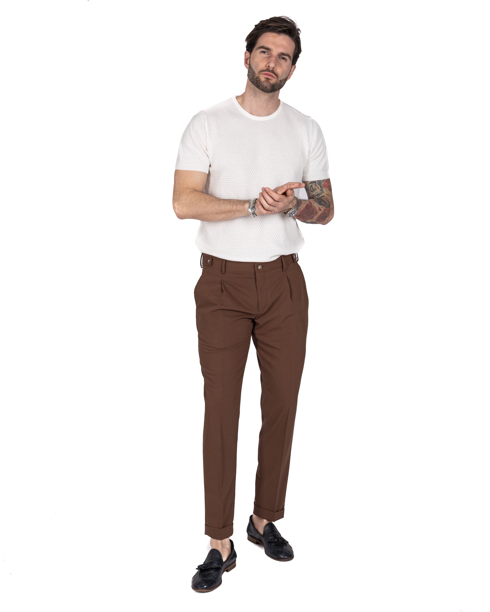 Milano - pantalon basique marron foncé