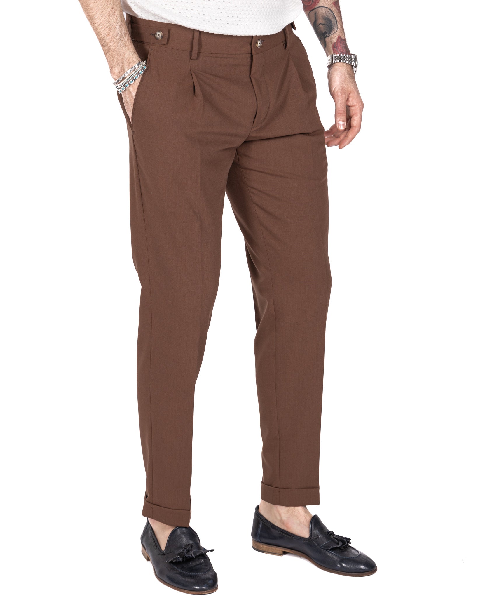 Milano - pantalon basique marron foncé