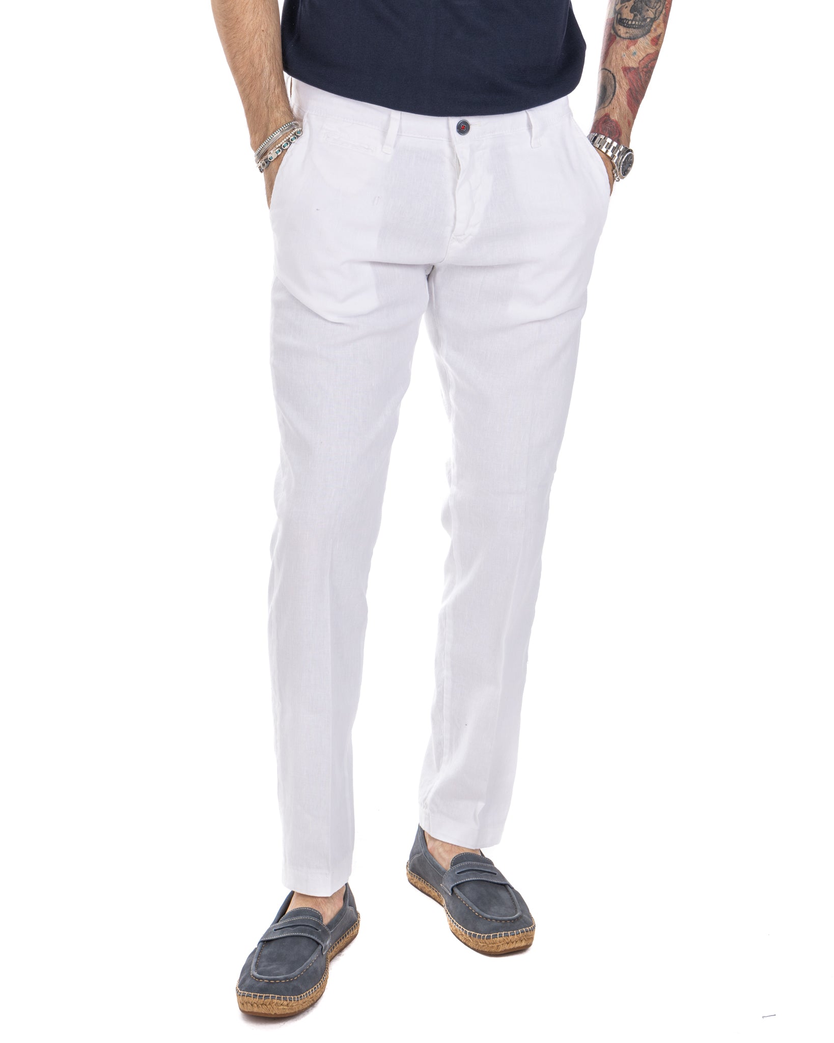Didier - white stretch linen trousers