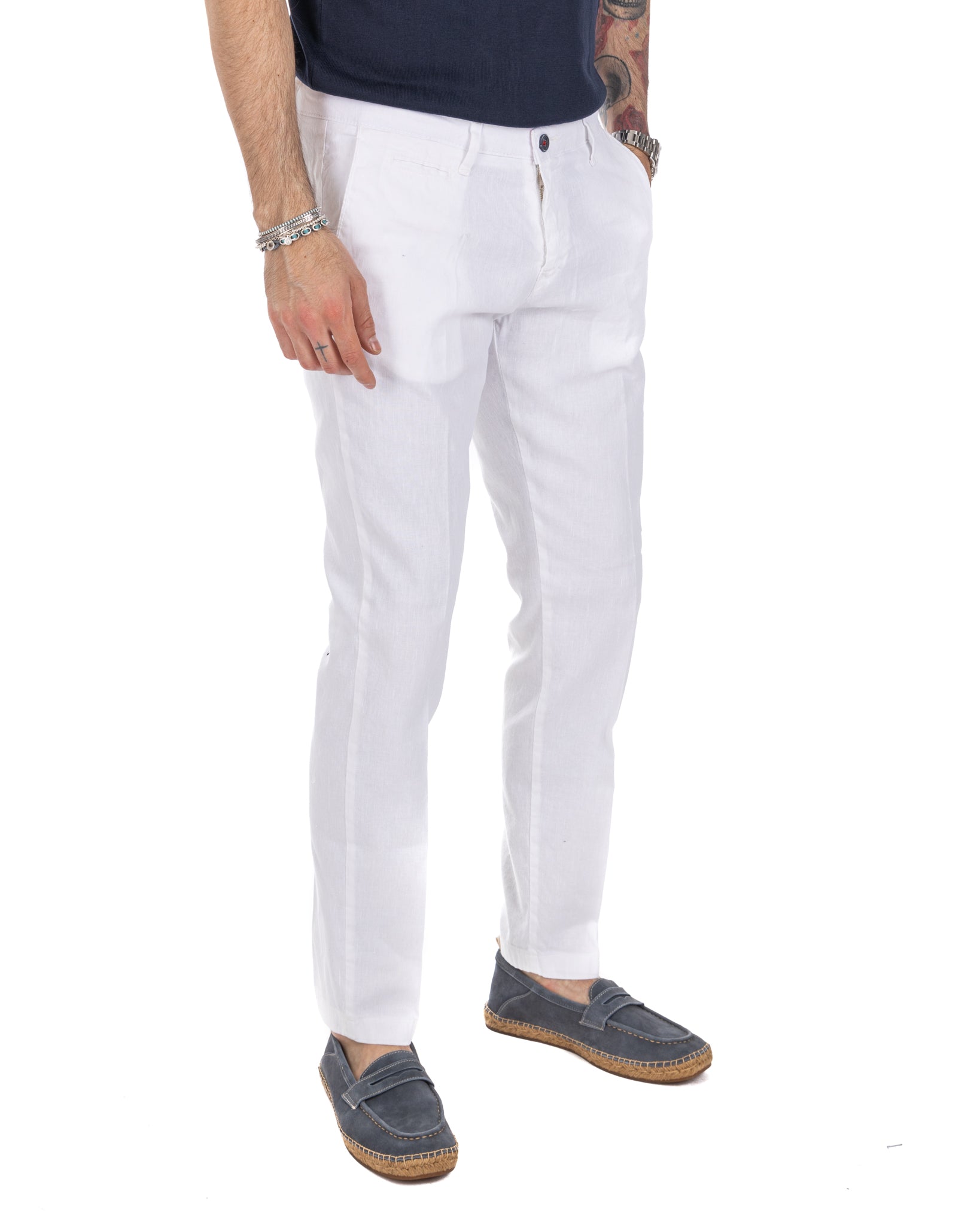 Didier - white stretch linen trousers