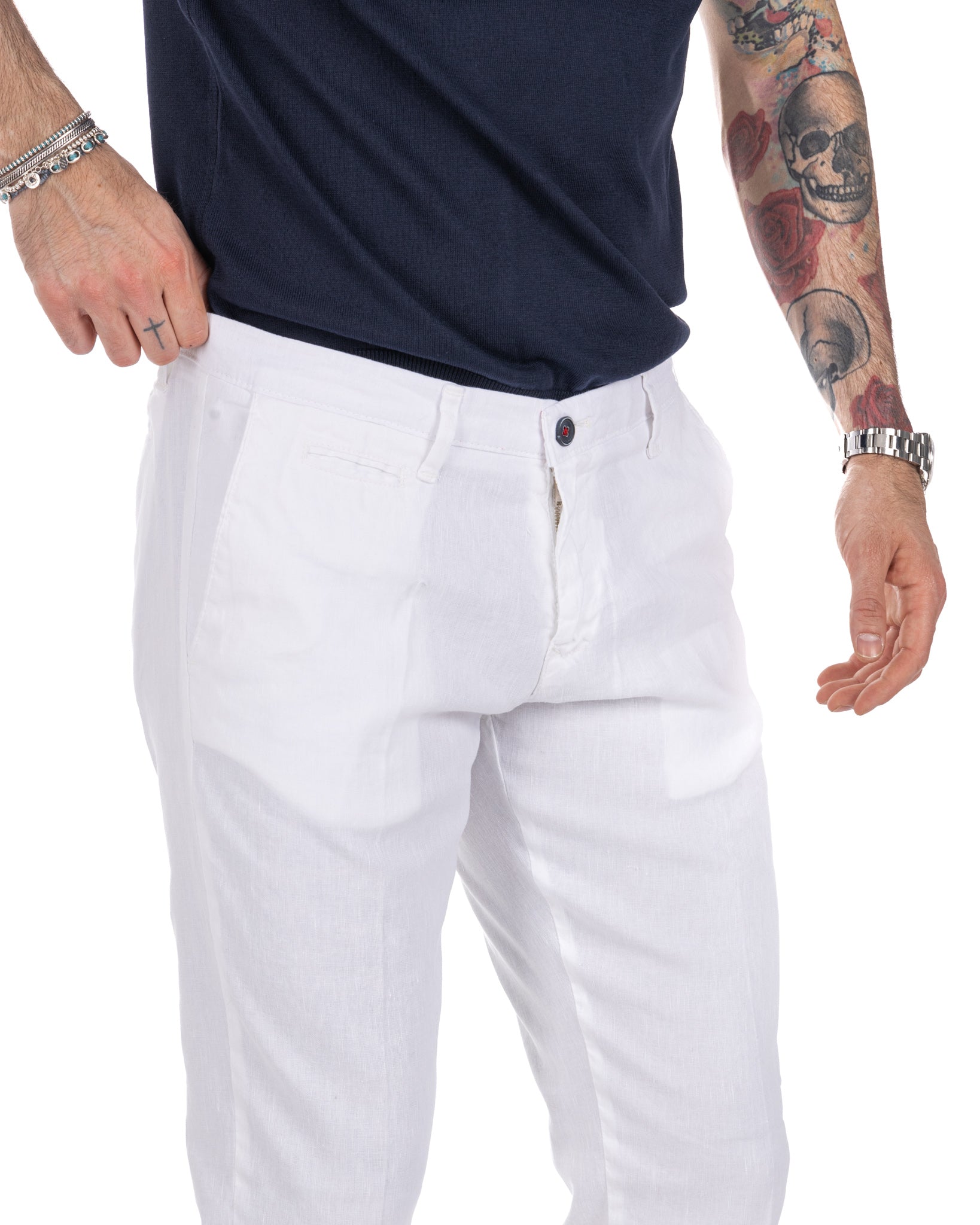 Didier - white stretch linen trousers