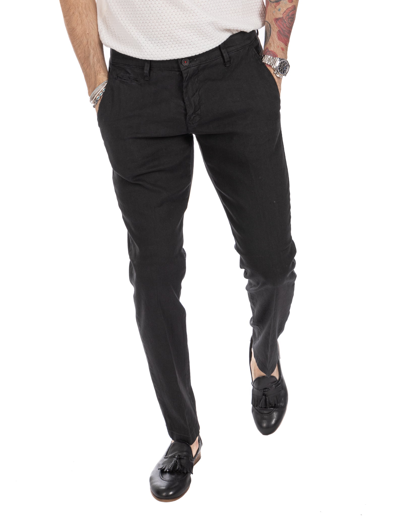 Didier - black stretch linen trousers