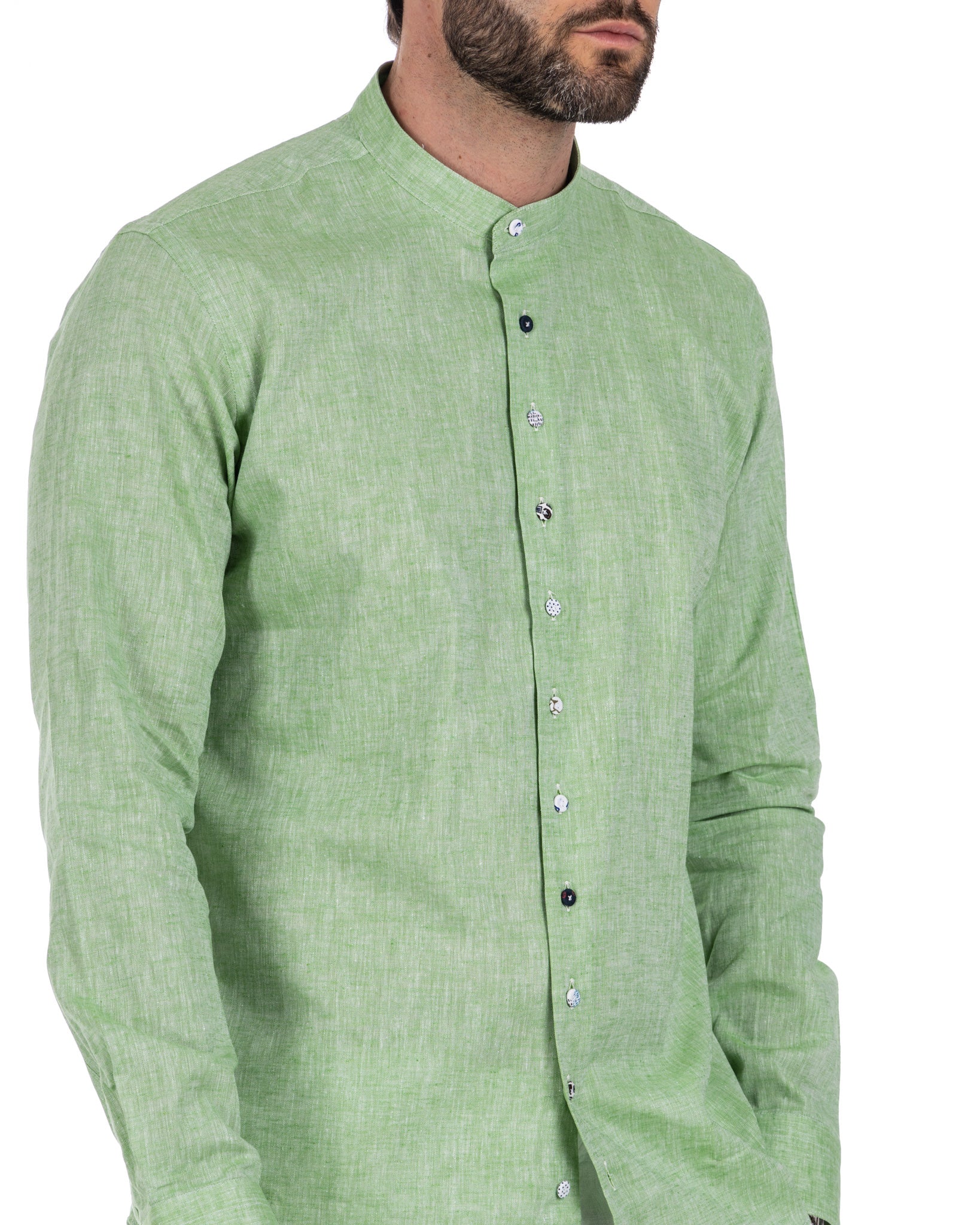 Positano - chemise coréenne en lin vert