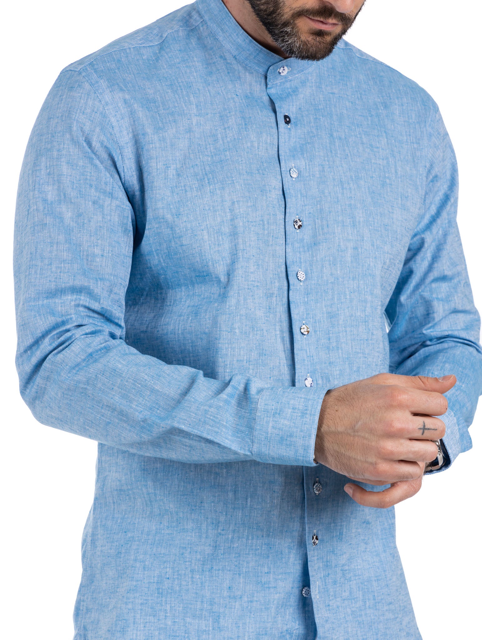 Positano - chemise coréenne en lin turquoise