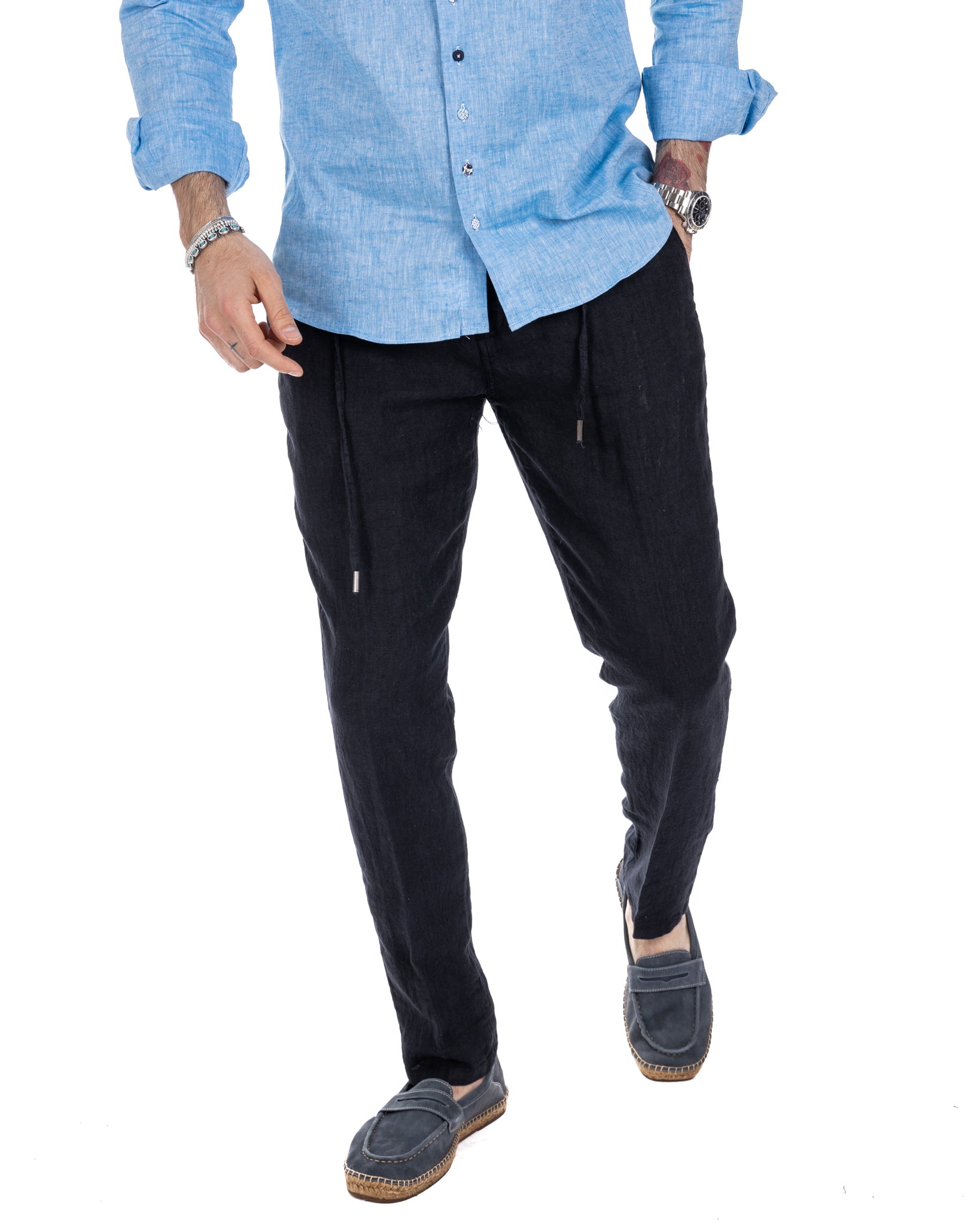 Gustave - pantalon bleu pur lin