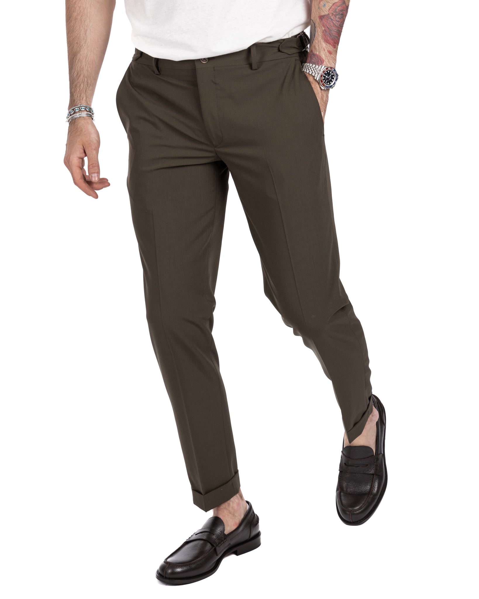 Trani - trousers with military buckles