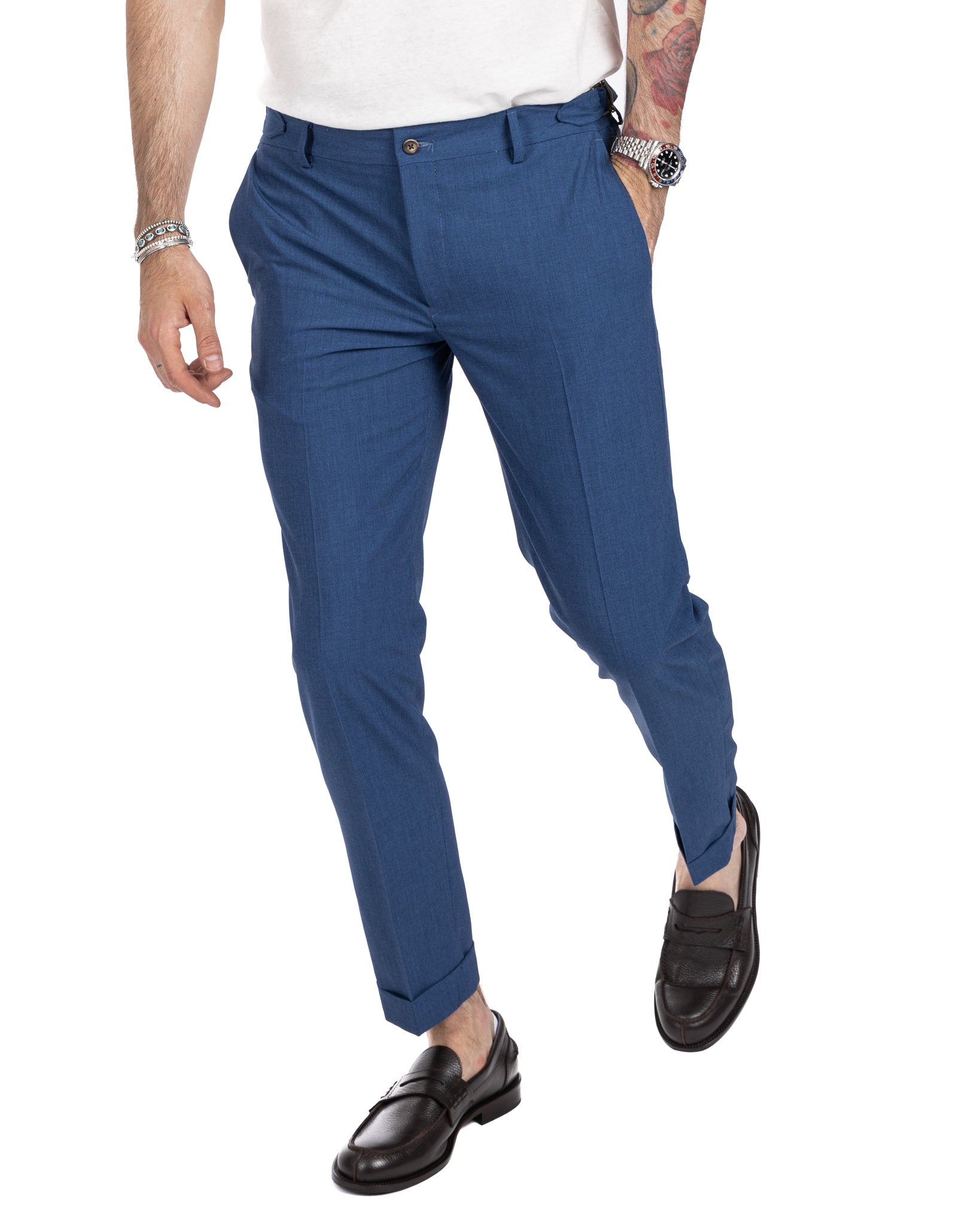 Trani - denim trousers with buckles