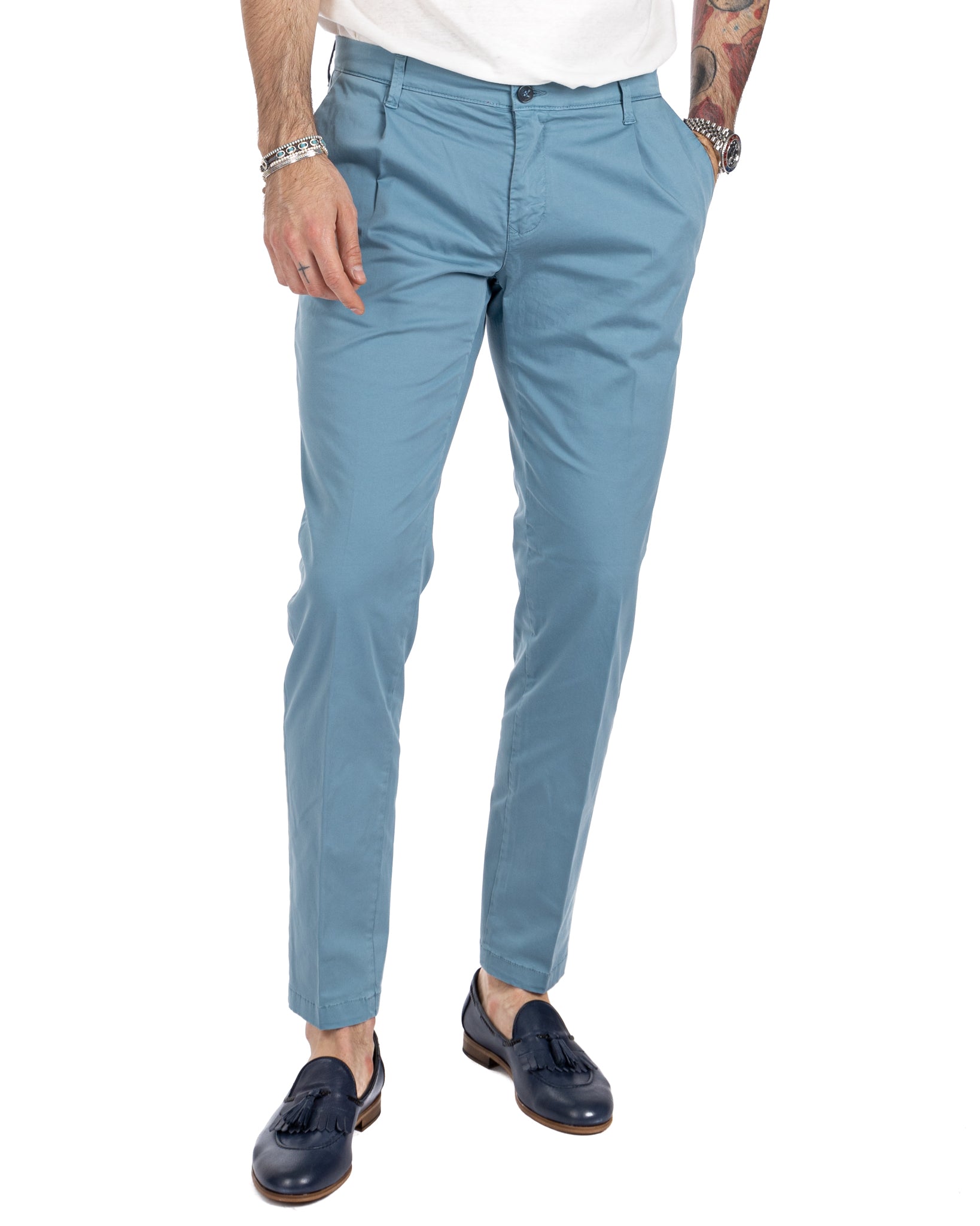 Miles - pantalone con pinces azzurro