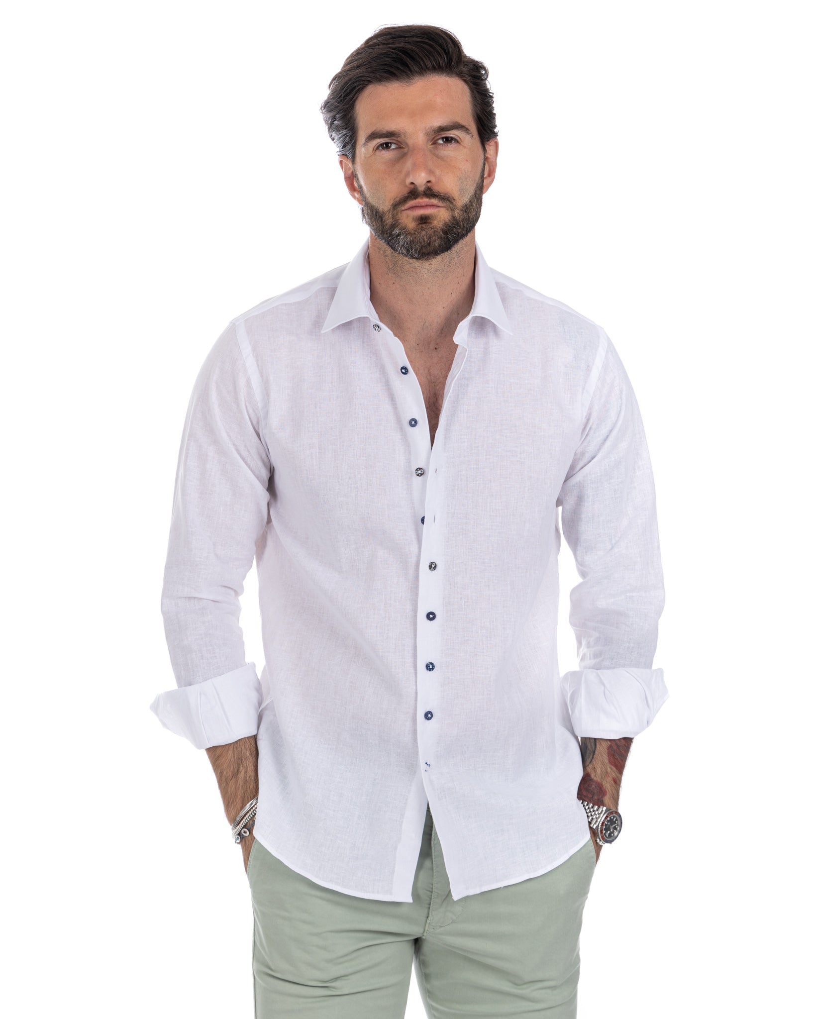 Praiano - camicia francese in lino bianco