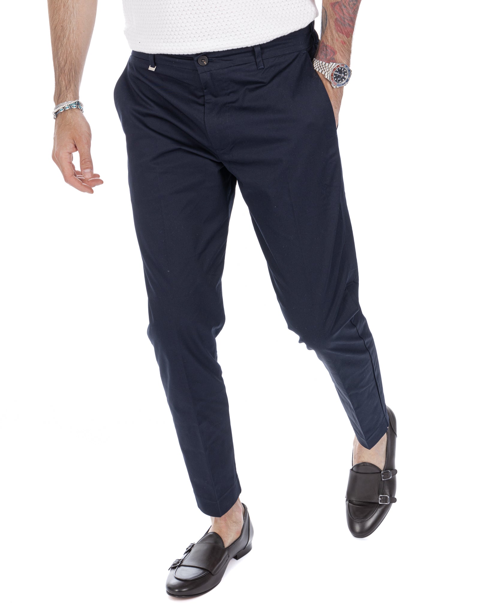 Elder - pantalon capri bleu en coton d'été