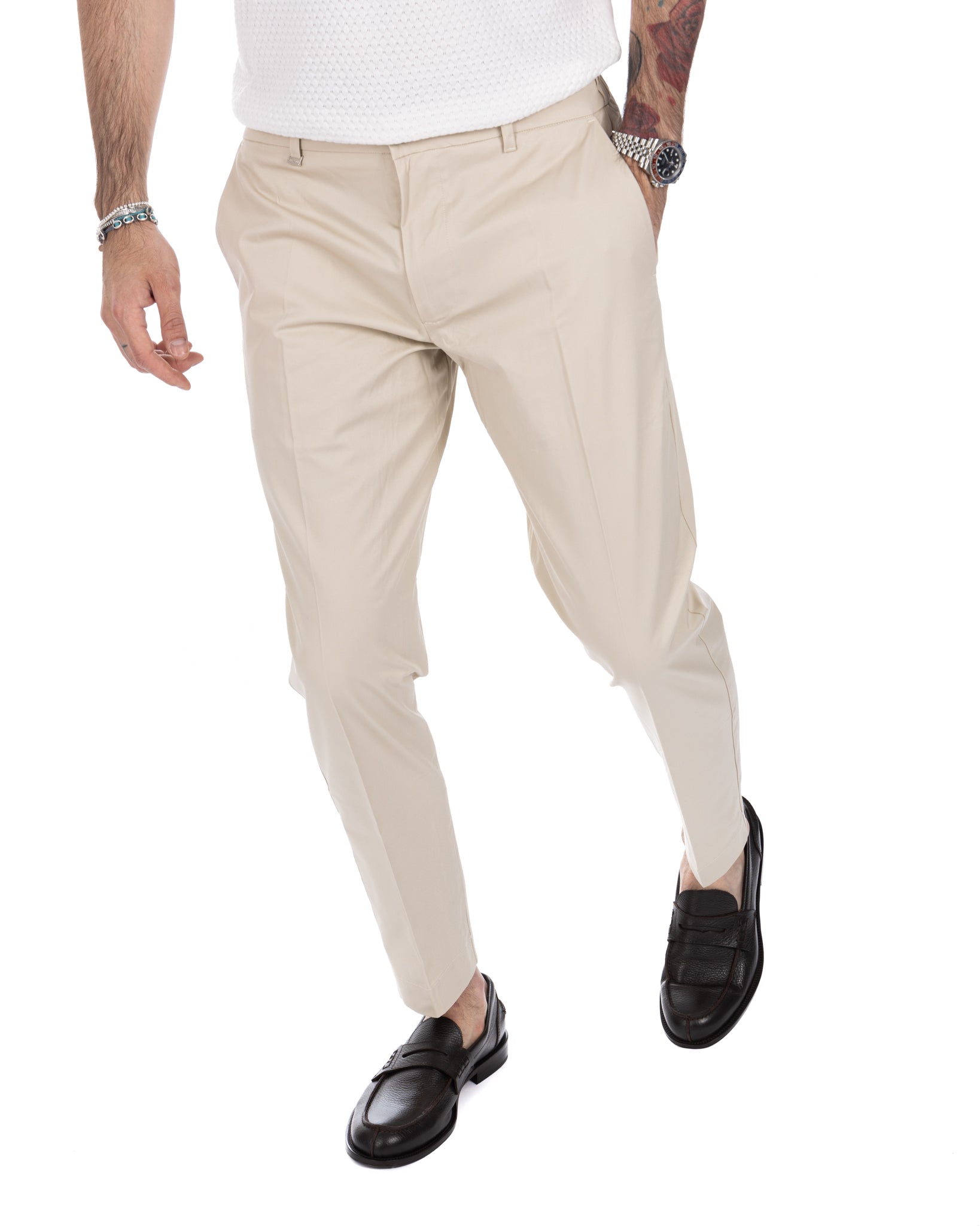 Elder - pantalone capri beige in cotone estivo