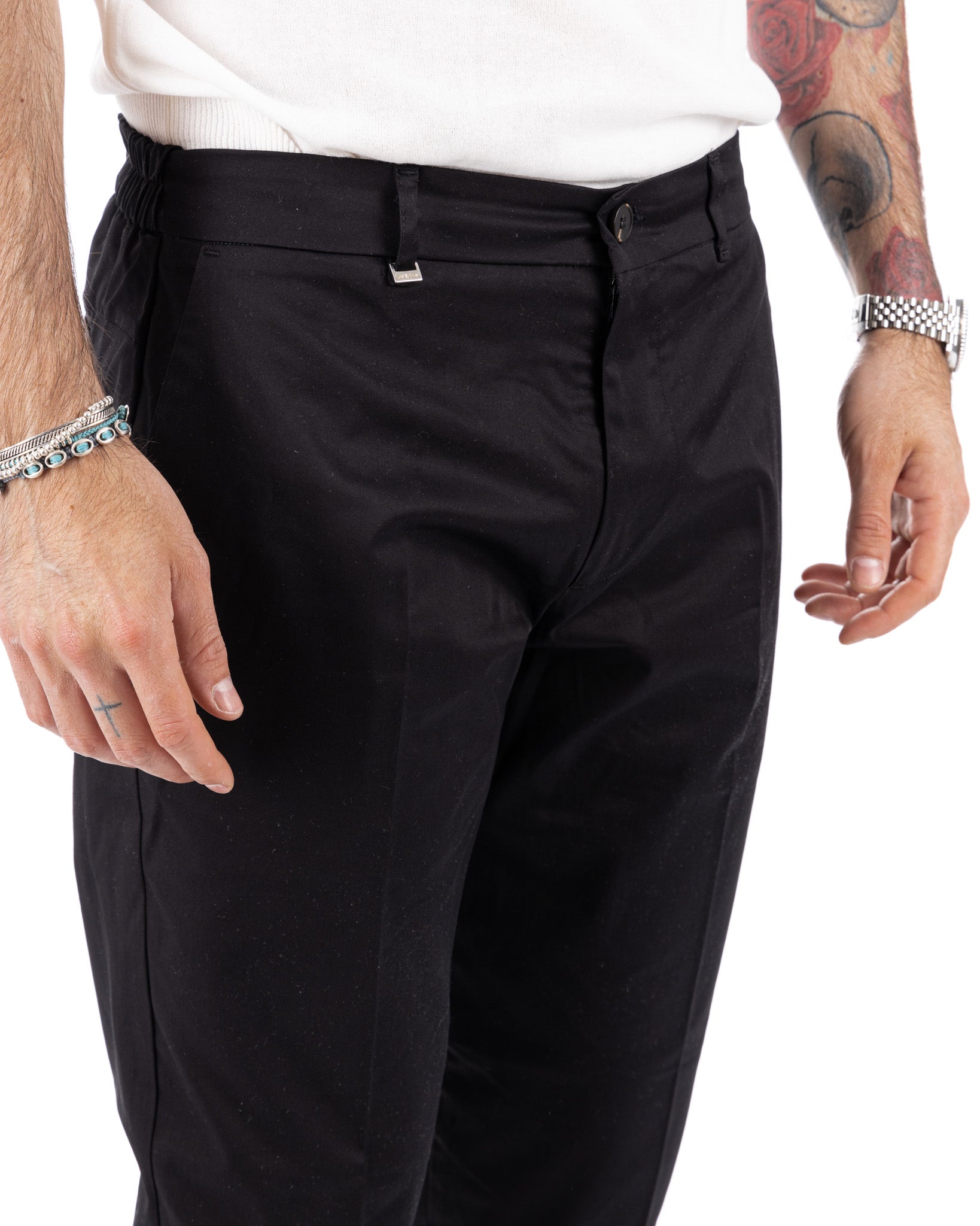 Elder - pantalone capri nero in cotone estivo