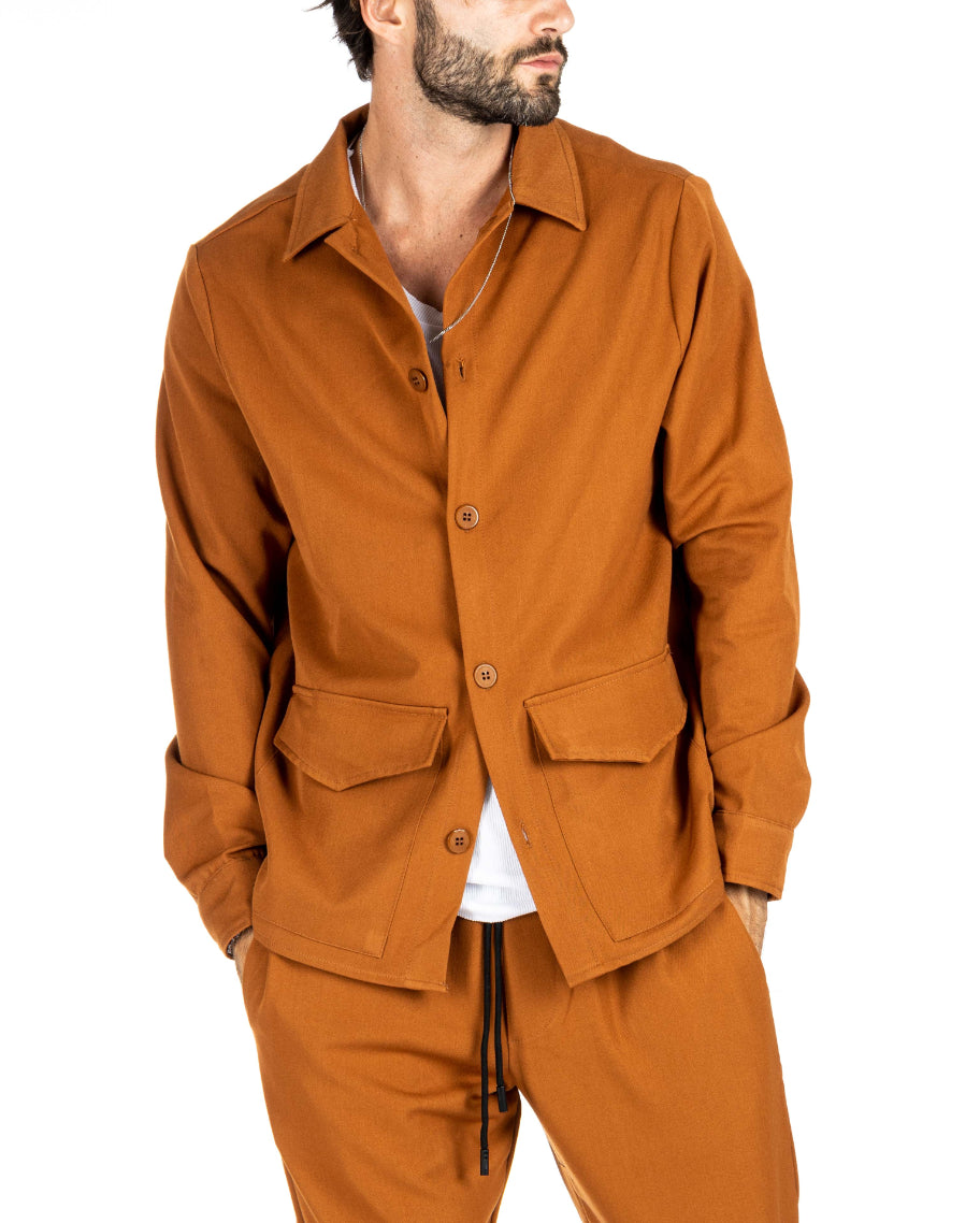 WILLIAM - CHEMISE CAMEL A GRANDES POCHES