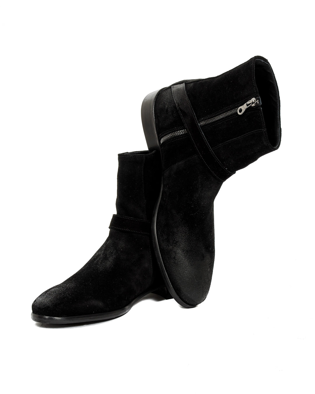 Neil - black suede ankle boot with strap