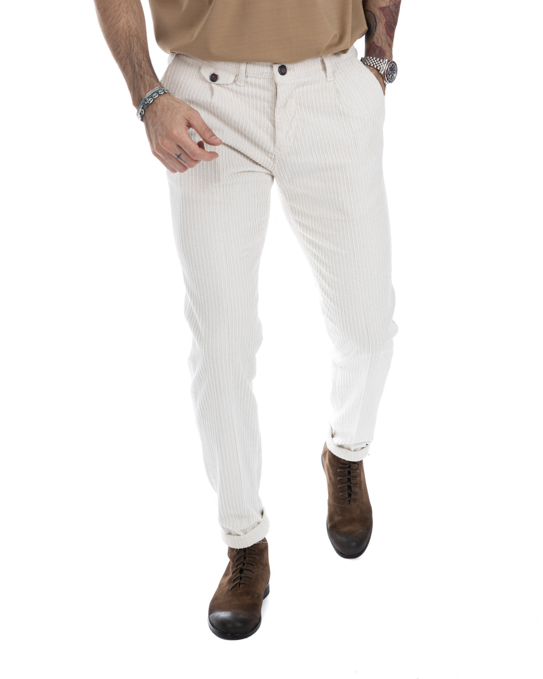 Kim - cream rocker velvet trousers