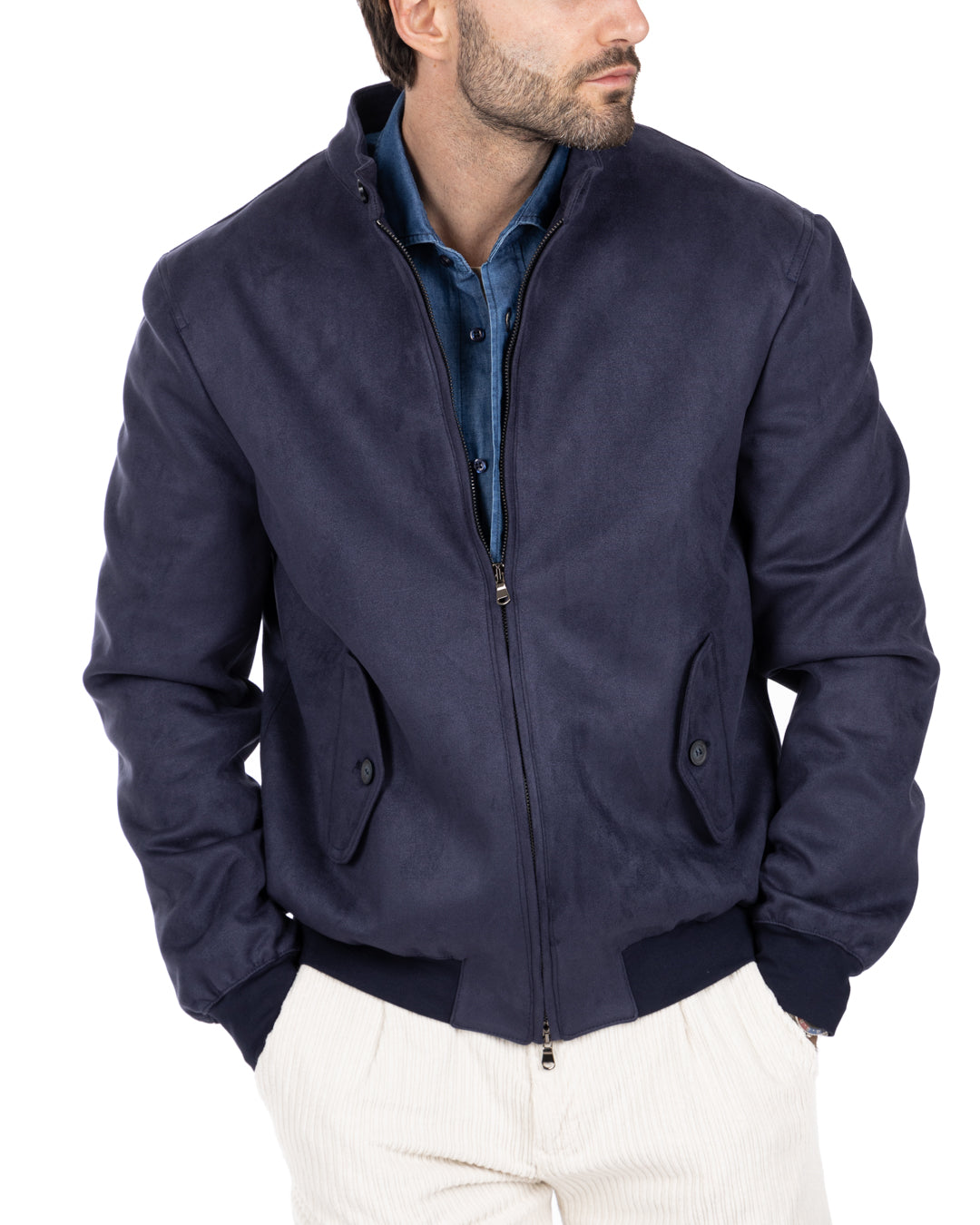 Alis - blue eco-suede jacket with zip