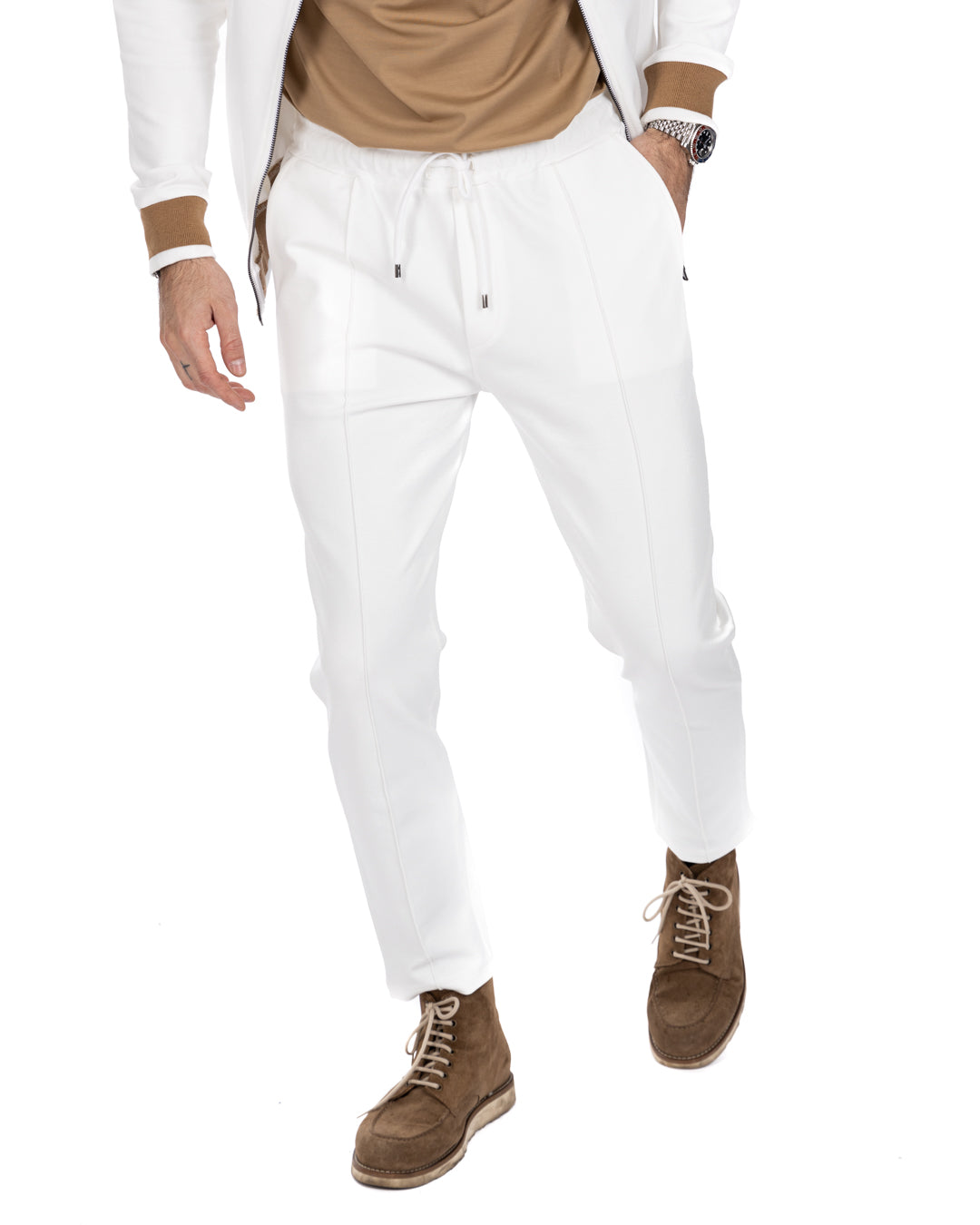 Explorer - Pantalon de survêtement crème en point de Milano