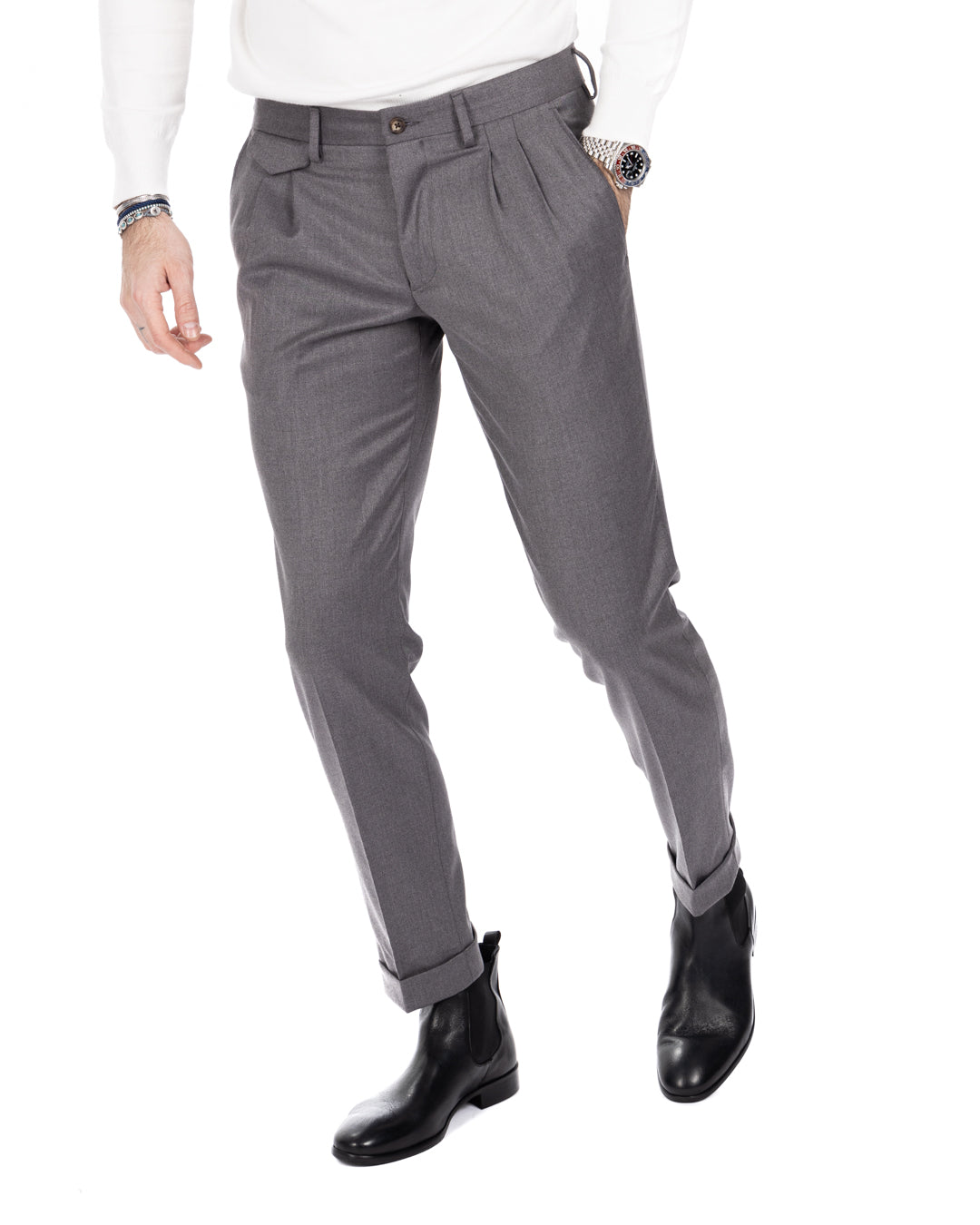 Leo - pantalone vita alta grigio