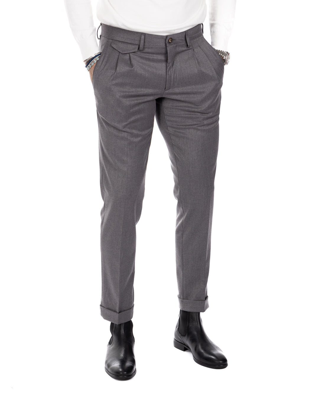 Leo - pantalone vita alta grigio